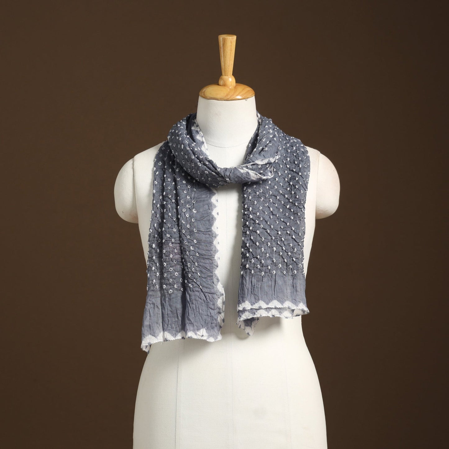 Grey Kutch Tie-Dye Cotton Bandhani Stole