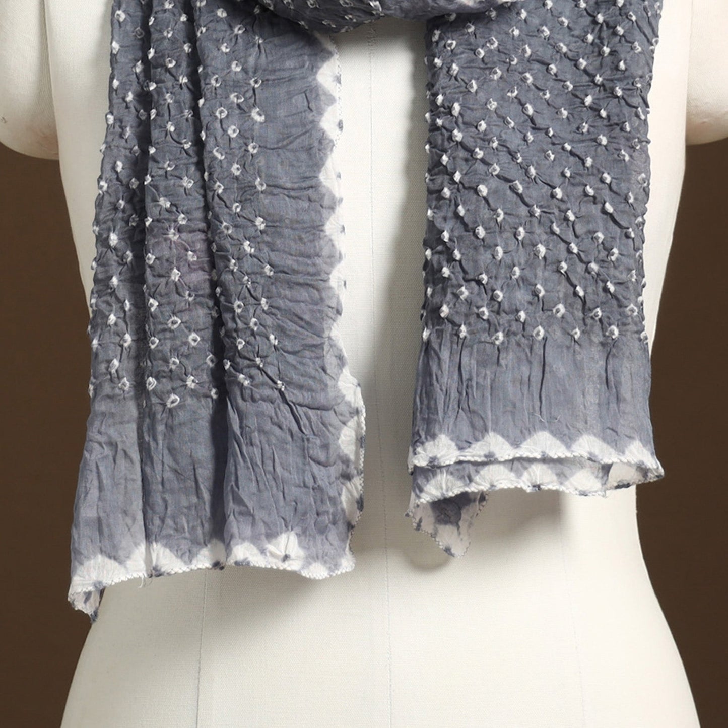 Grey Kutch Tie-Dye Cotton Bandhani Stole
