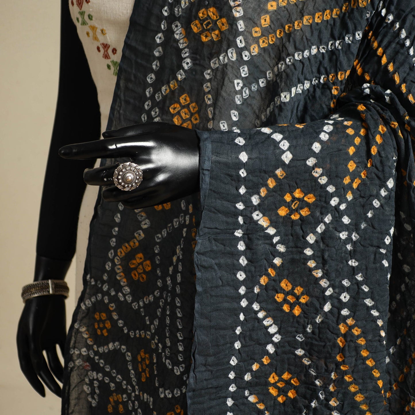 Grey - kutch tie-dye mul cotton bandhani dupatta 03