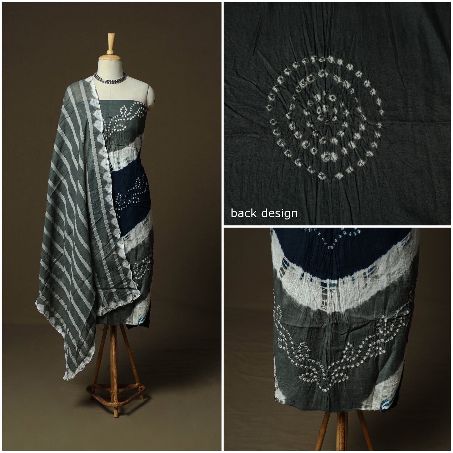 Kutch tie-dye satin cotton bandhani 3pc unstitched dress
