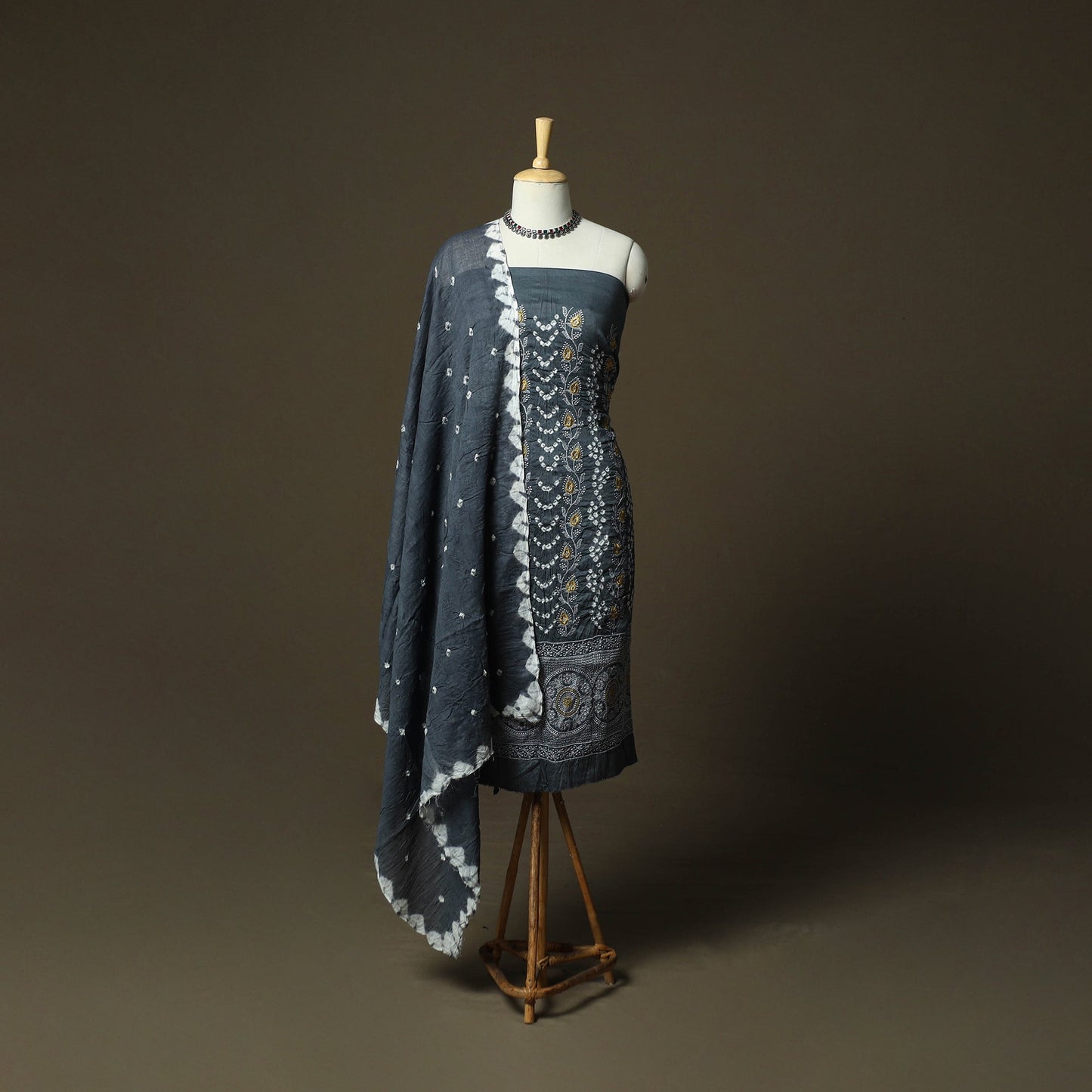 Kutch tie-dye satin cotton bandhani 3pc unstitched dress