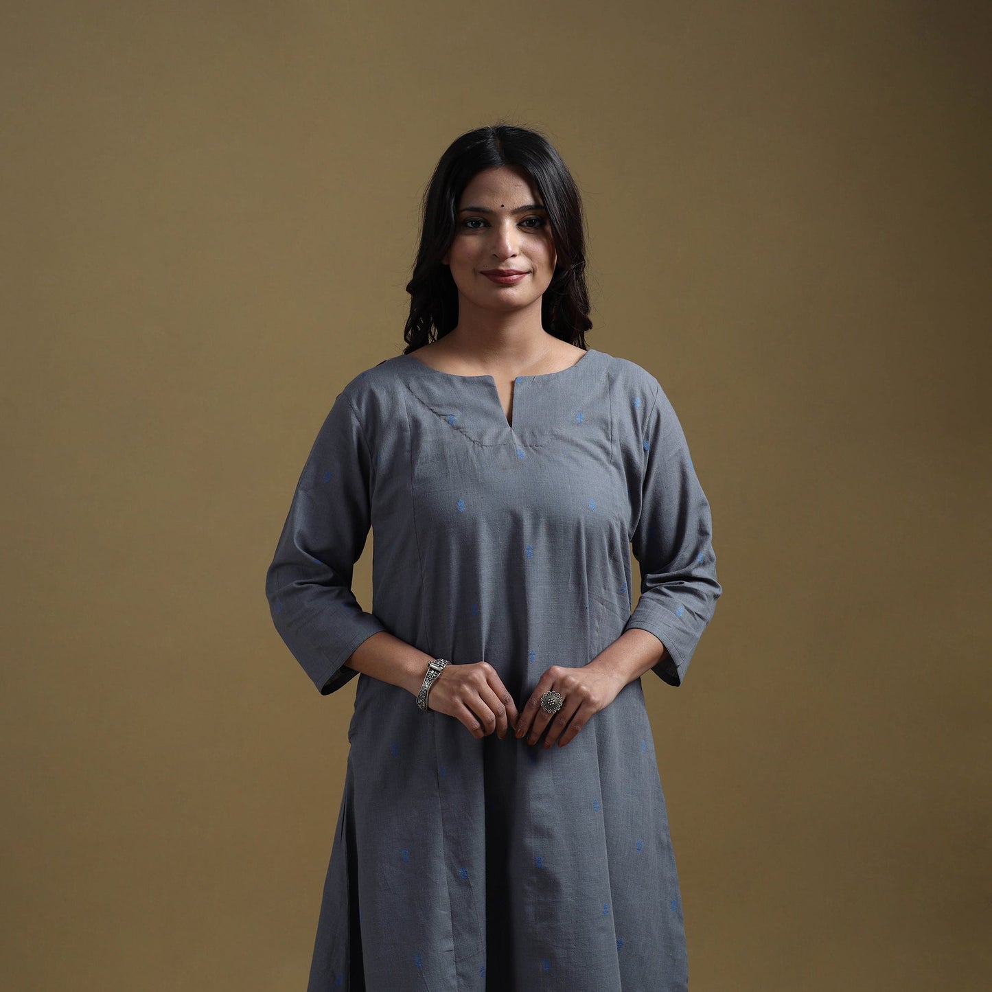 A-line cotton jacquard kurta for women 04 - handcrafted