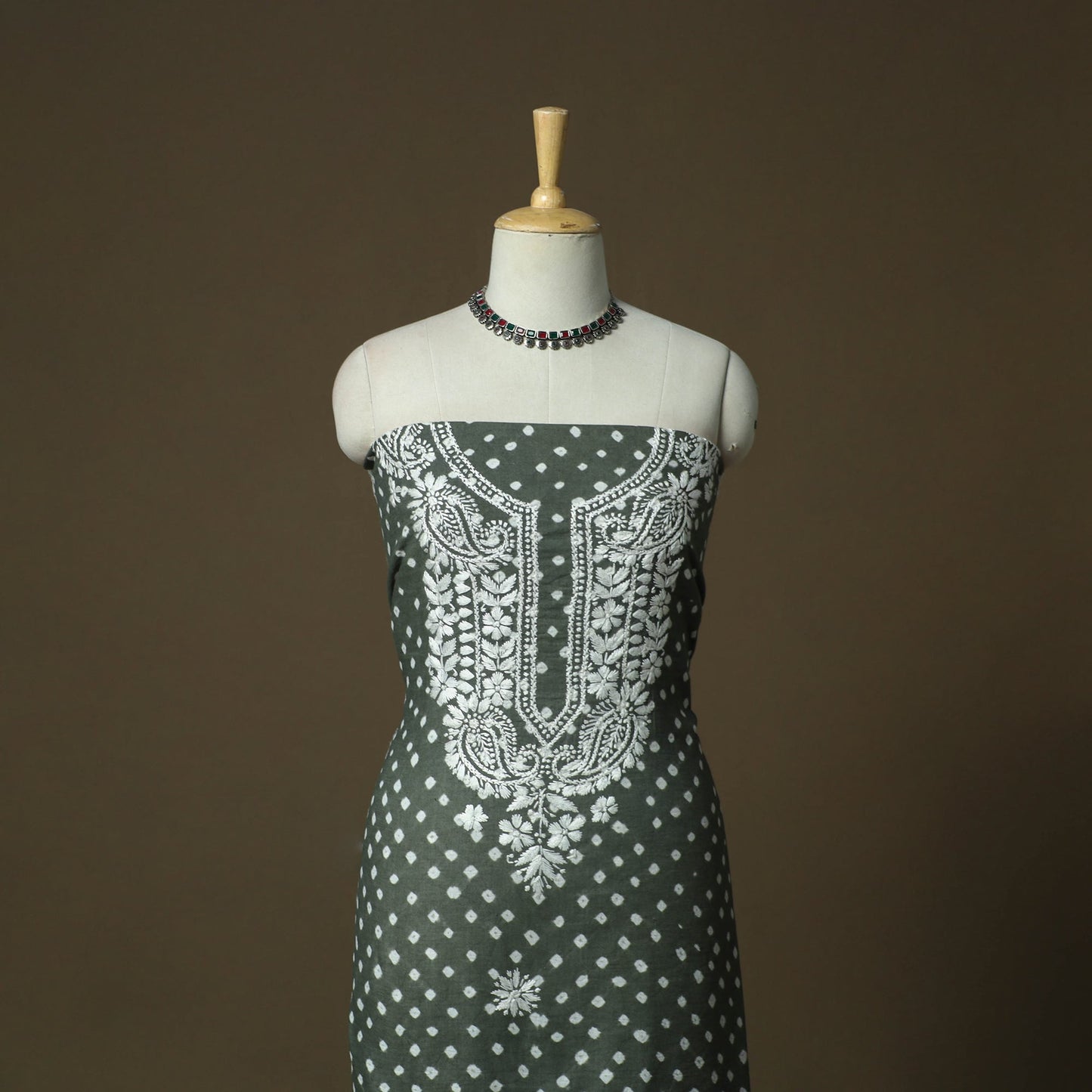 Lucknowi chikankari hand work bandhani unstitched kurta