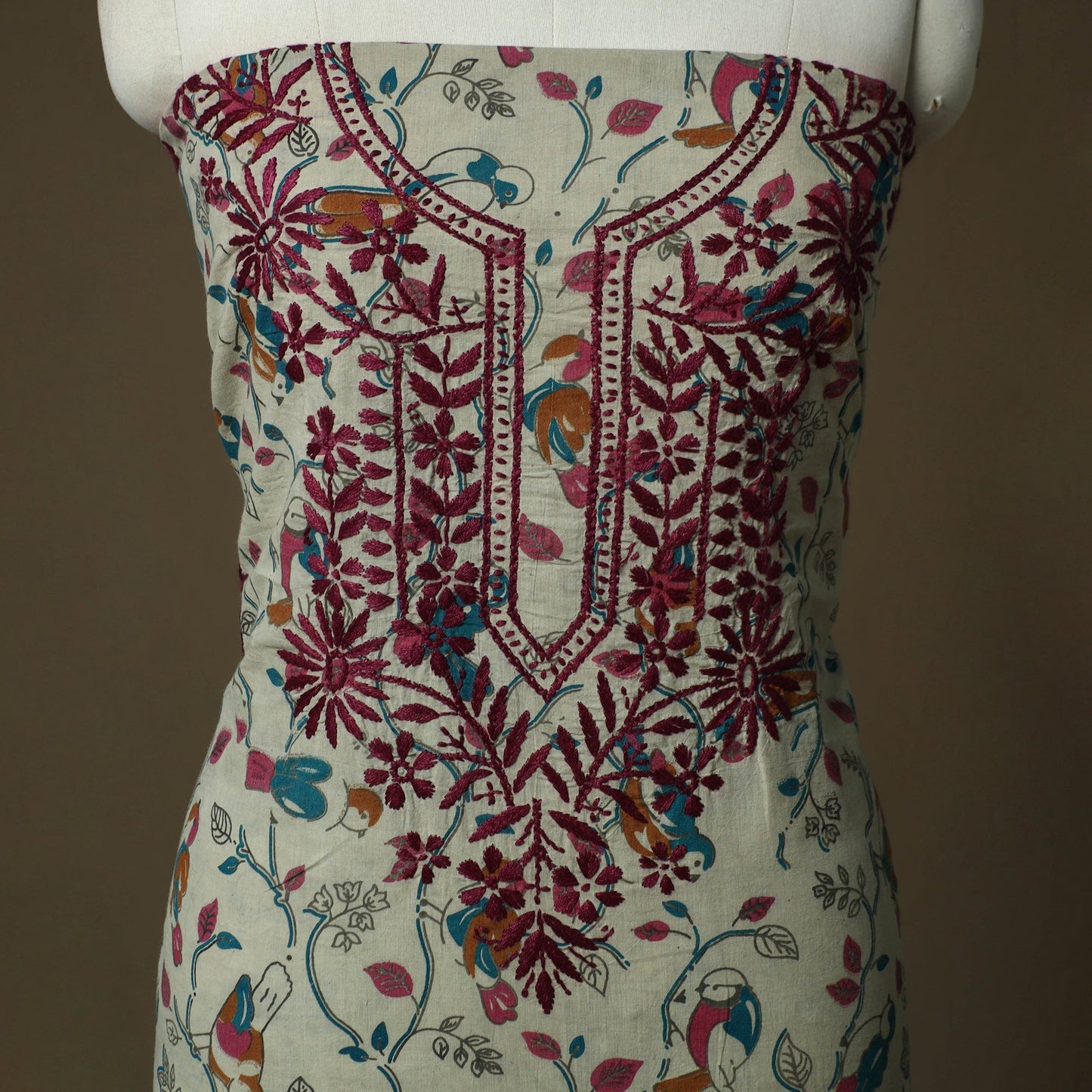 Lucknowi chikankari hand work kalamkari unstitched kurta
