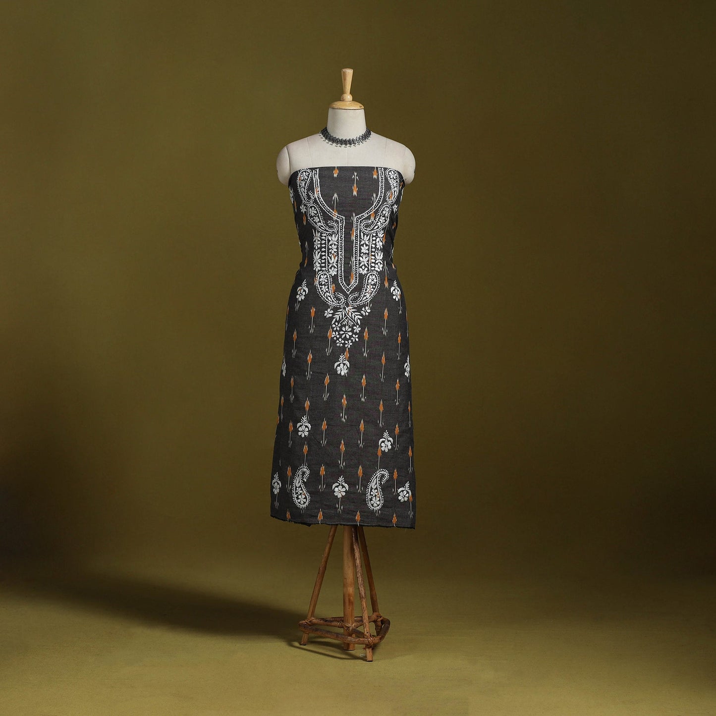 Lucknowi chikankari work pochampally ikat unstitched kurta