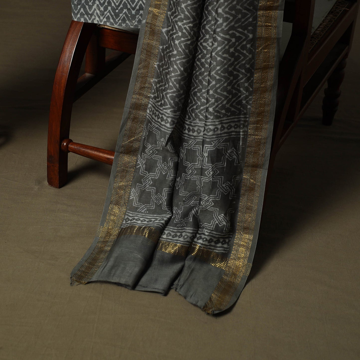 Maheshwari silk hand block jaipur print 3pc unstitched