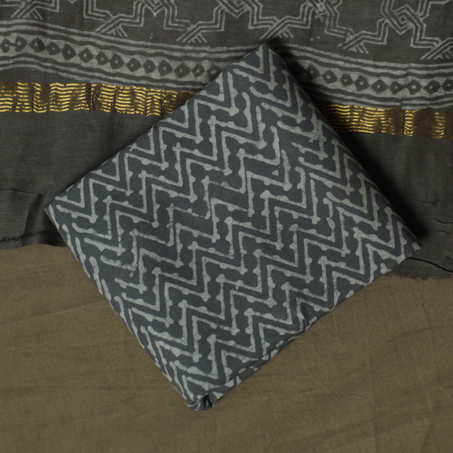 Maheshwari silk hand block jaipur print 3pc unstitched