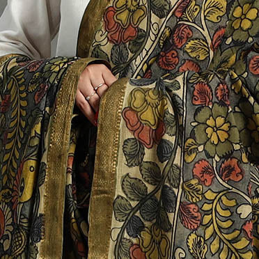 Grey - mangalagiri cotton handpainted pen work kalamkari