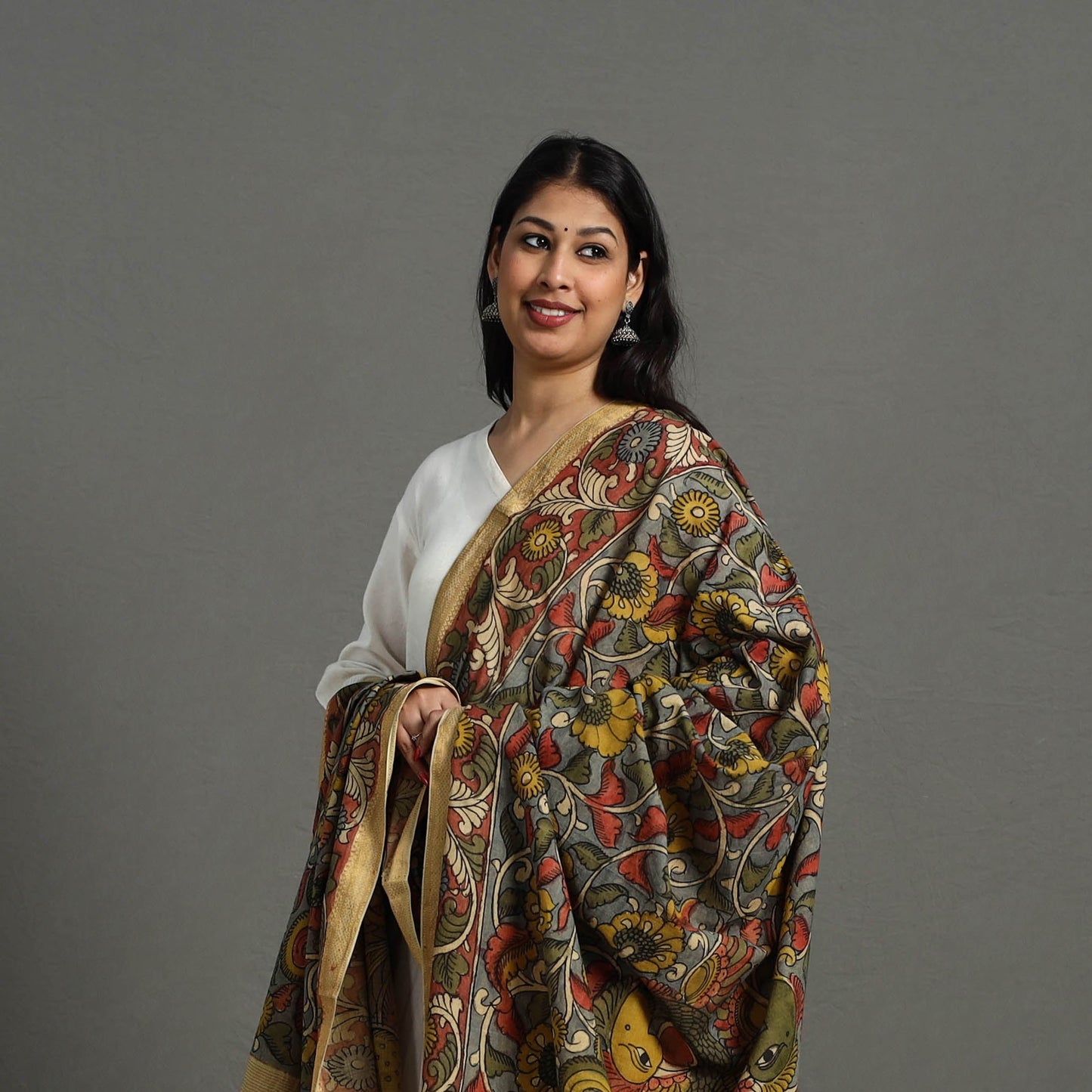 Grey - mangalagiri cotton handpainted pen work kalamkari