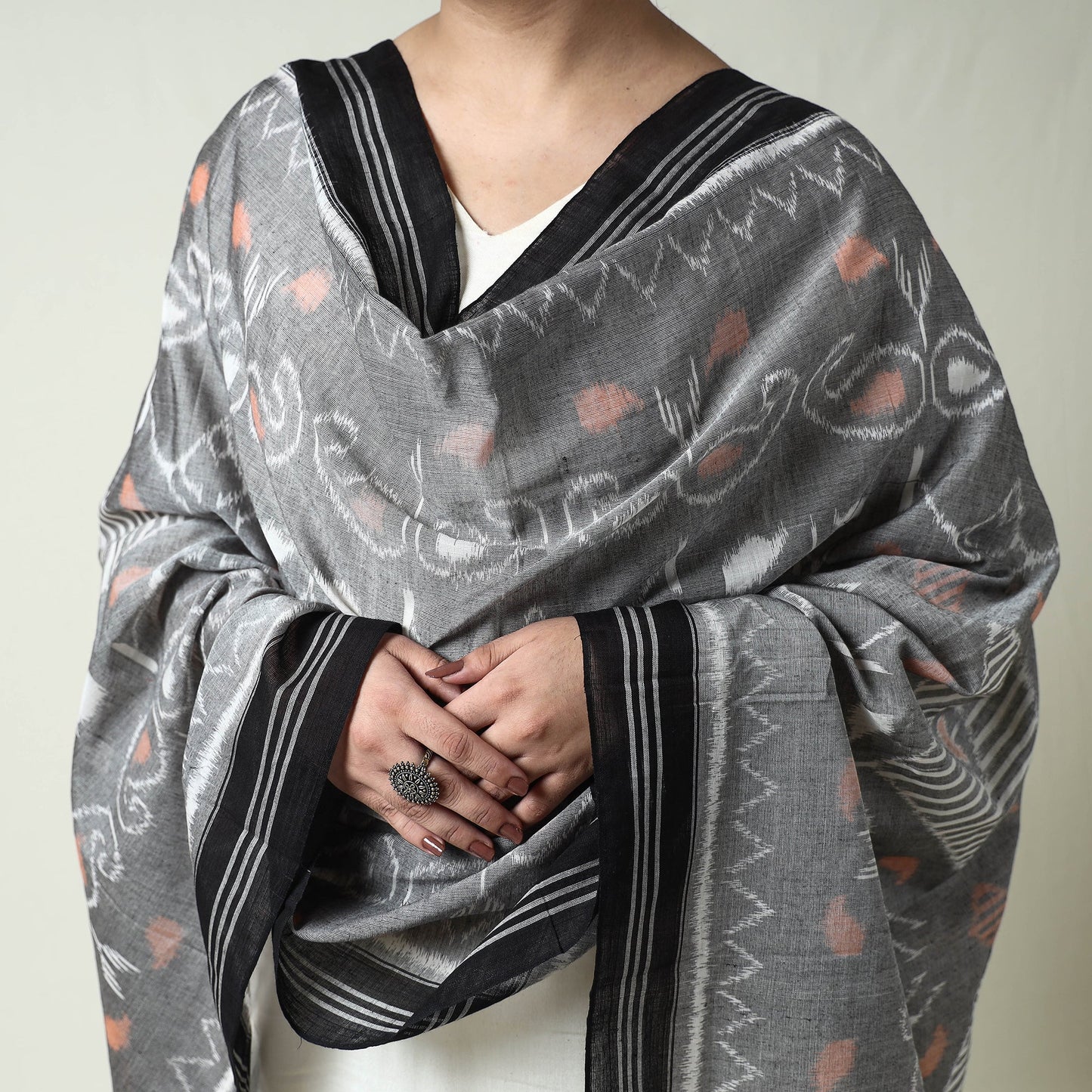 Maniabandha Ikat Weave Handloom Cotton Dupatta with Tassels