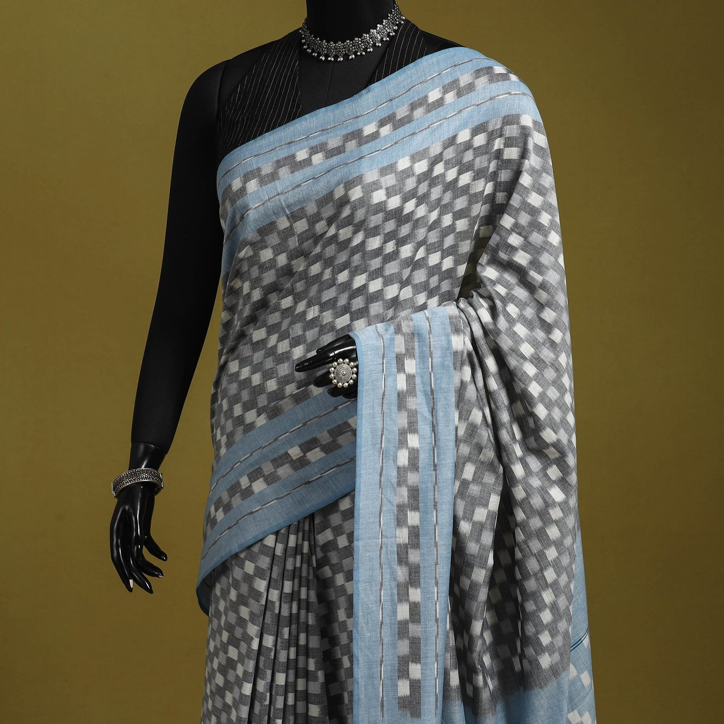 Grey - mercerised cotton handloom pochampally ikat saree 19