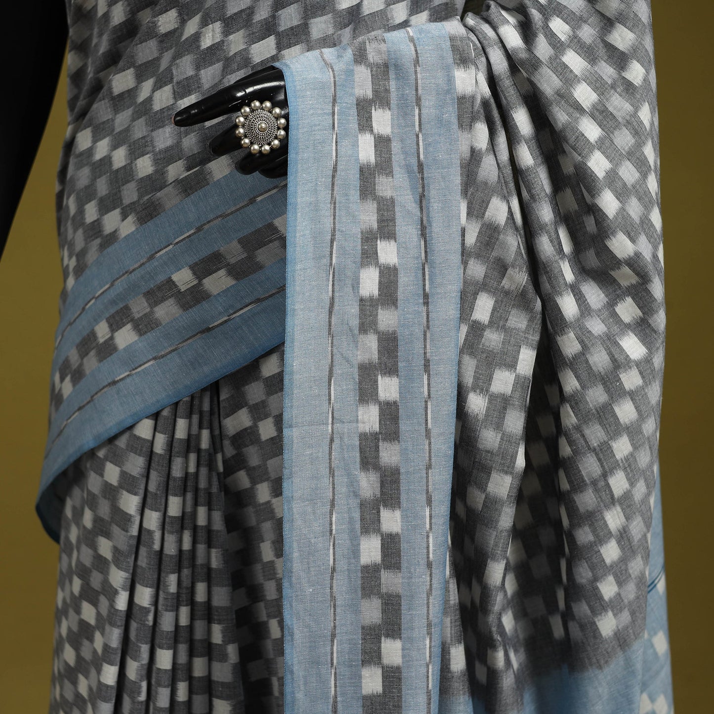 Grey - mercerised cotton handloom pochampally ikat saree 19