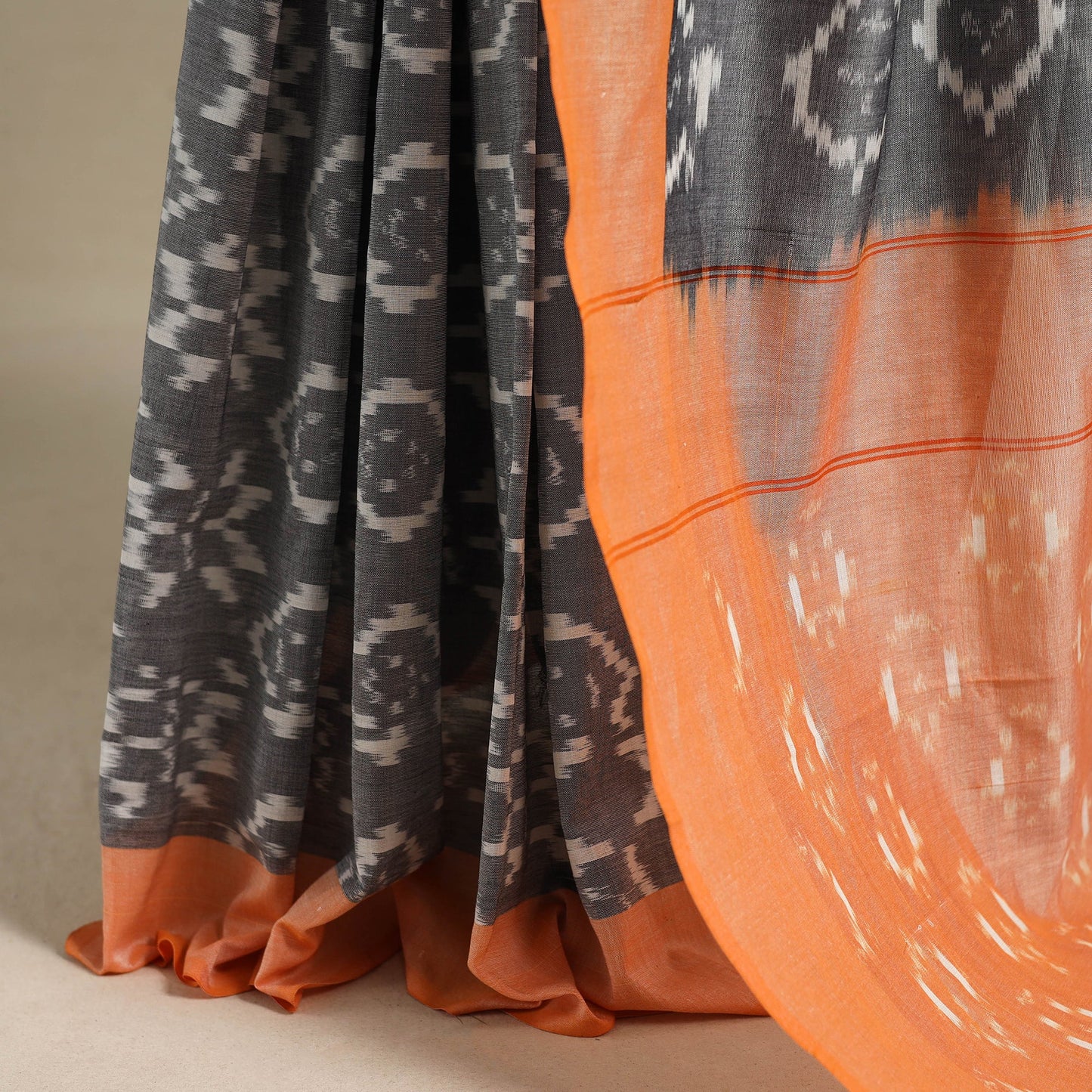 Grey - mercerised cotton handloom pochampally ikat saree 23