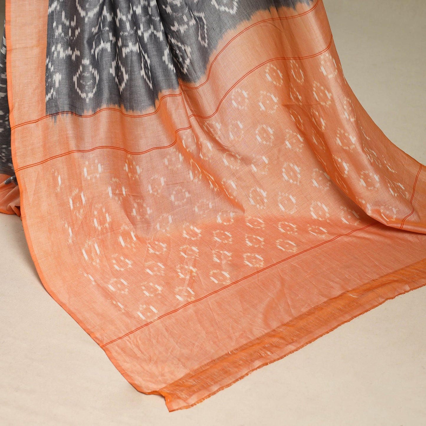 Grey - mercerised cotton handloom pochampally ikat saree 23