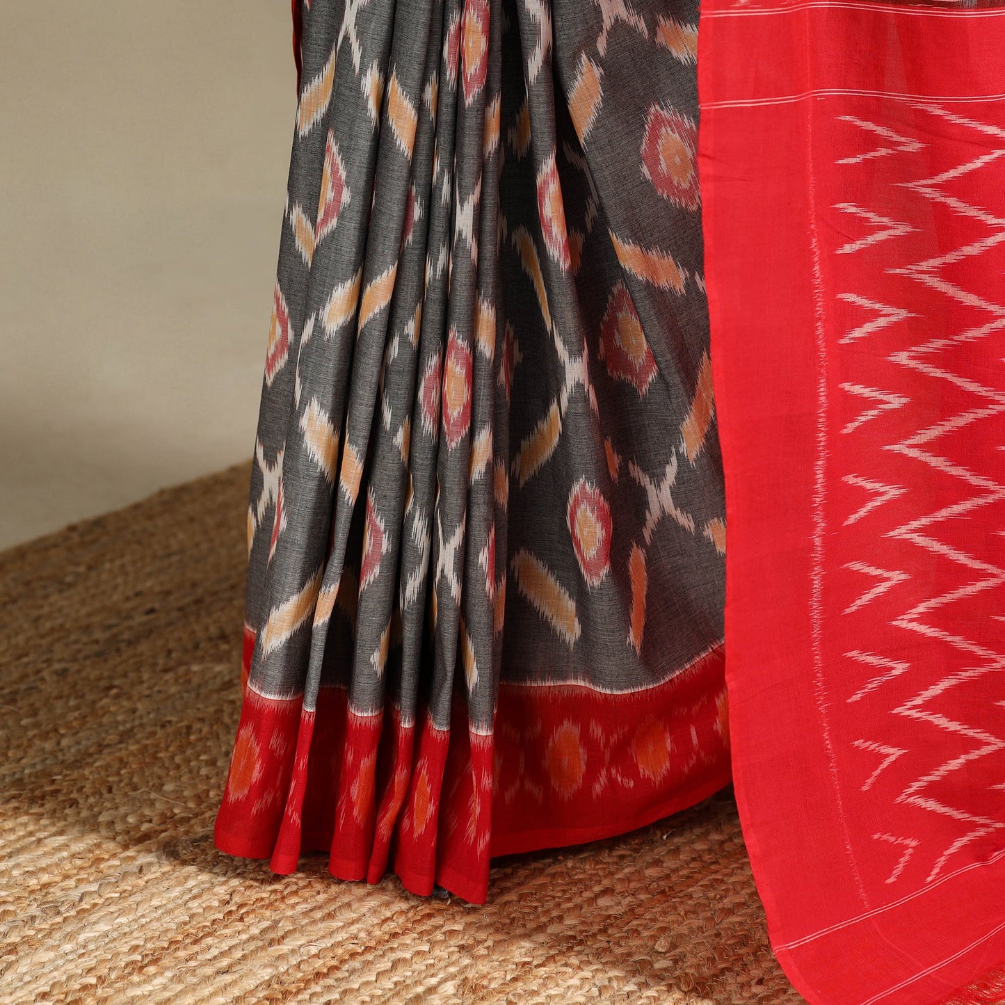 Grey - mercerised cotton handloom pochampally ikat saree 54