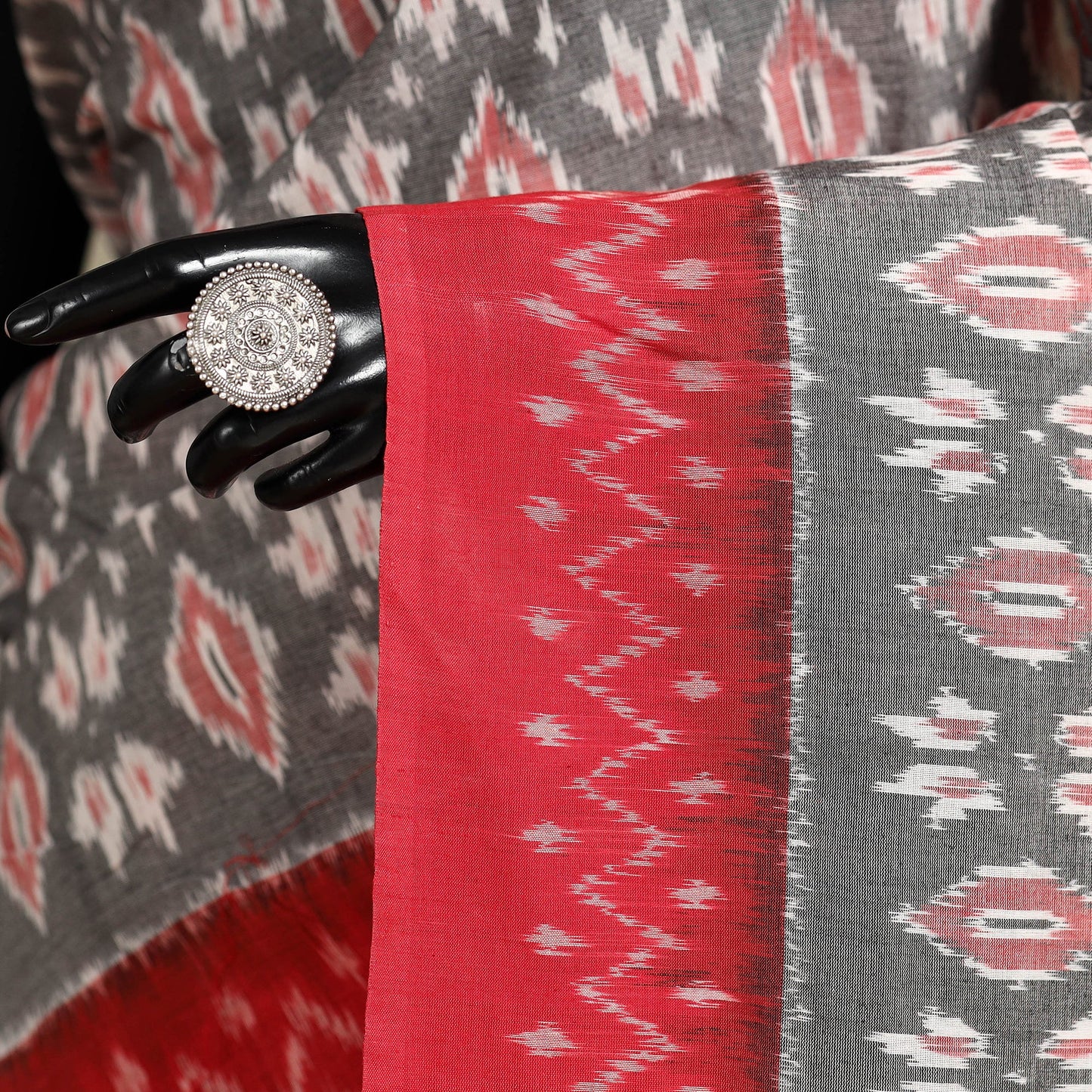 Grey - mercerised cotton handloom pochampally ikat saree 55