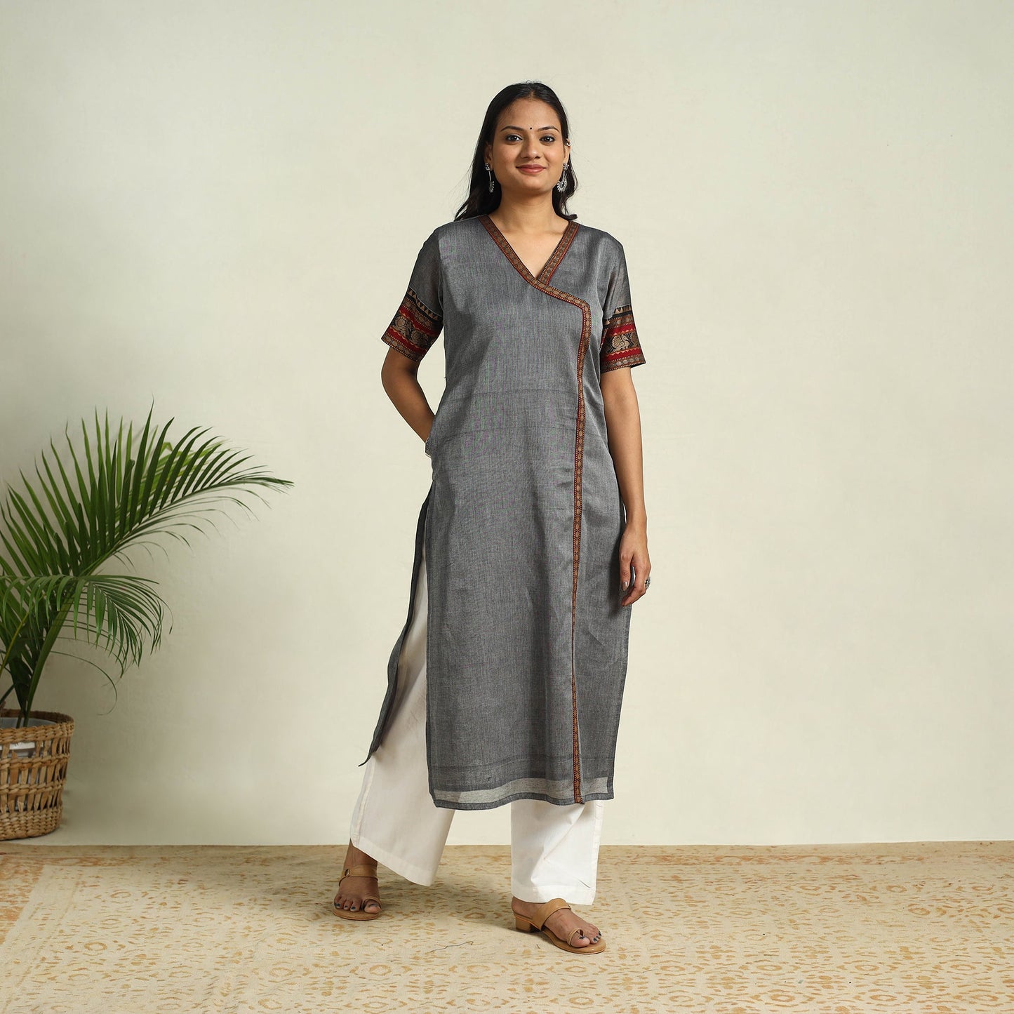 Grey Mercerised Cotton Straight Dharwad Kurta