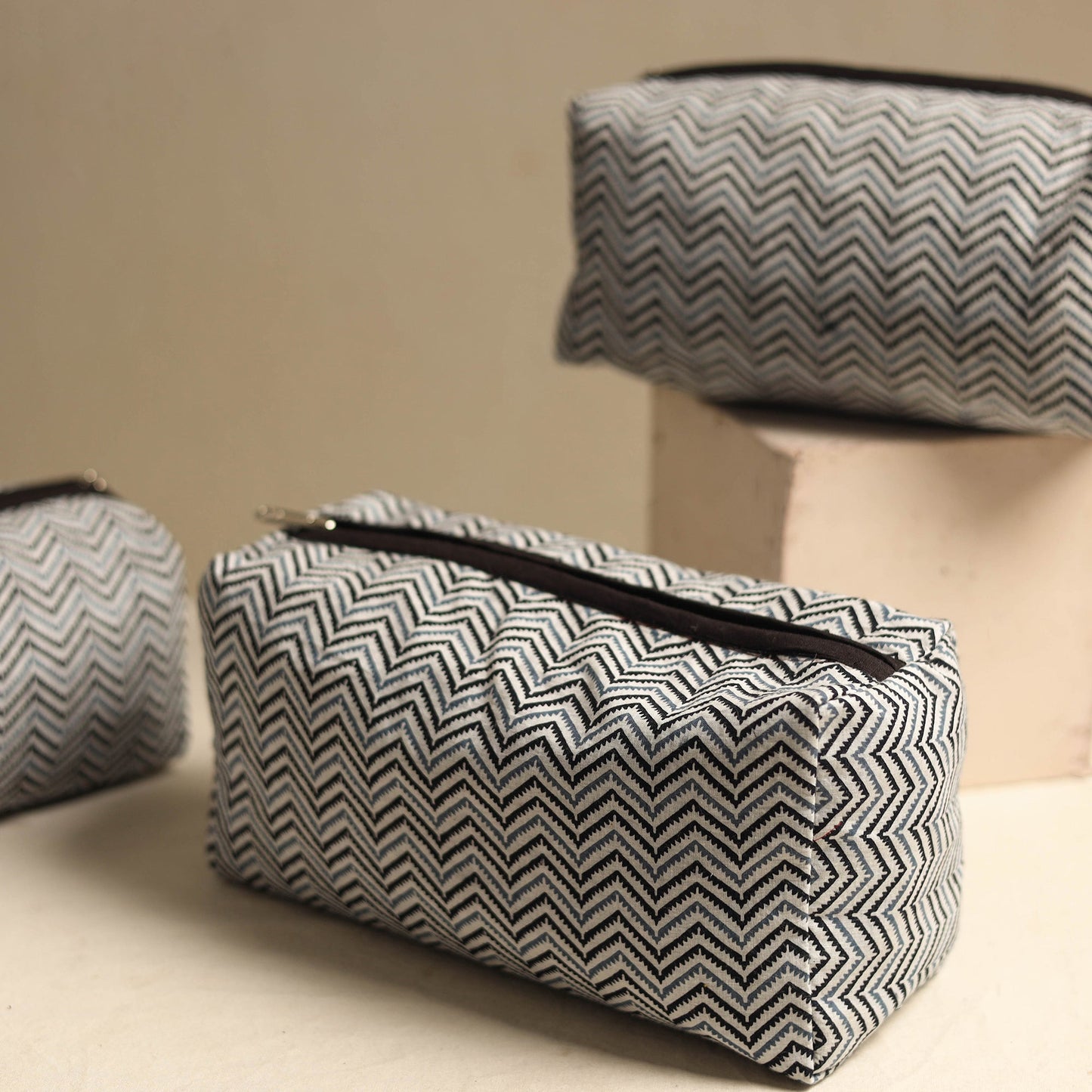 Grey Multipurpose Handmade Toiletry Bags (Set of 3)