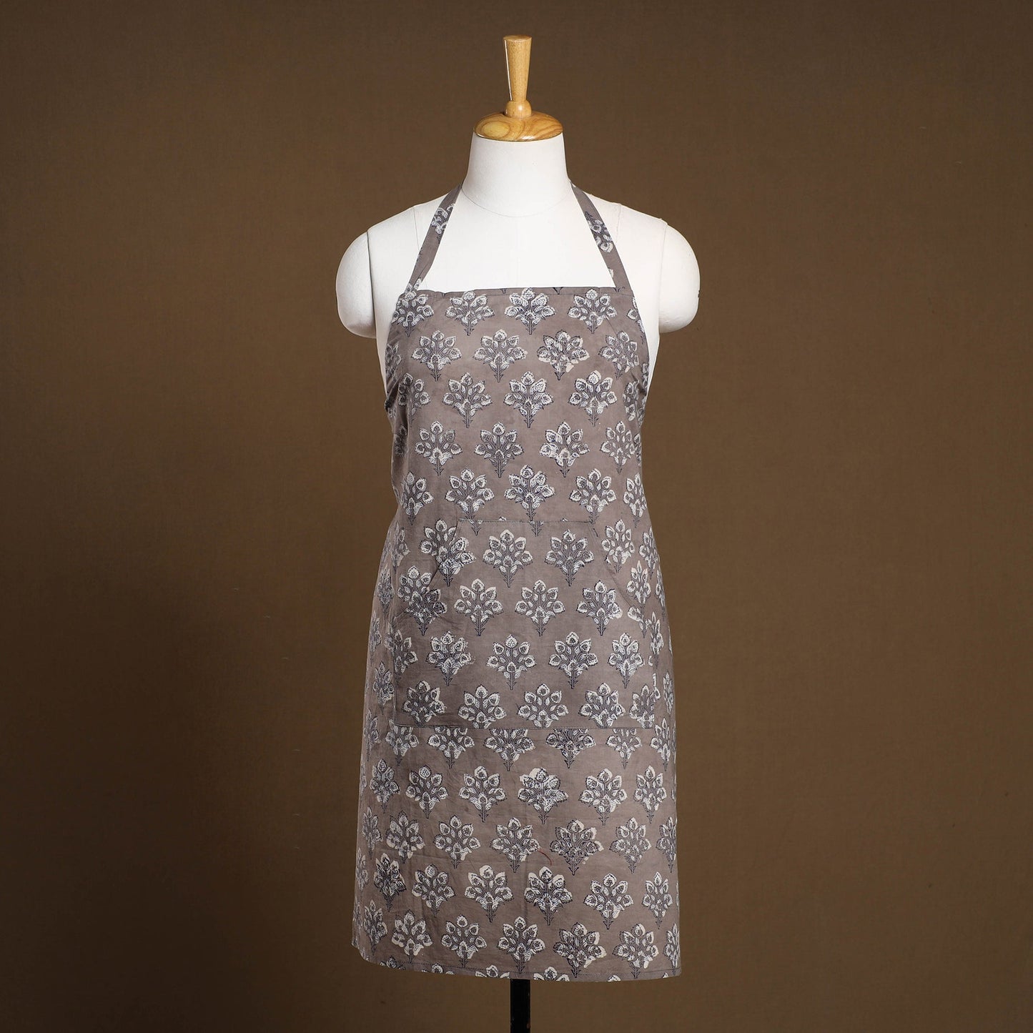 Grey - Bagru Block Print Cotton Apron with Pocket 18