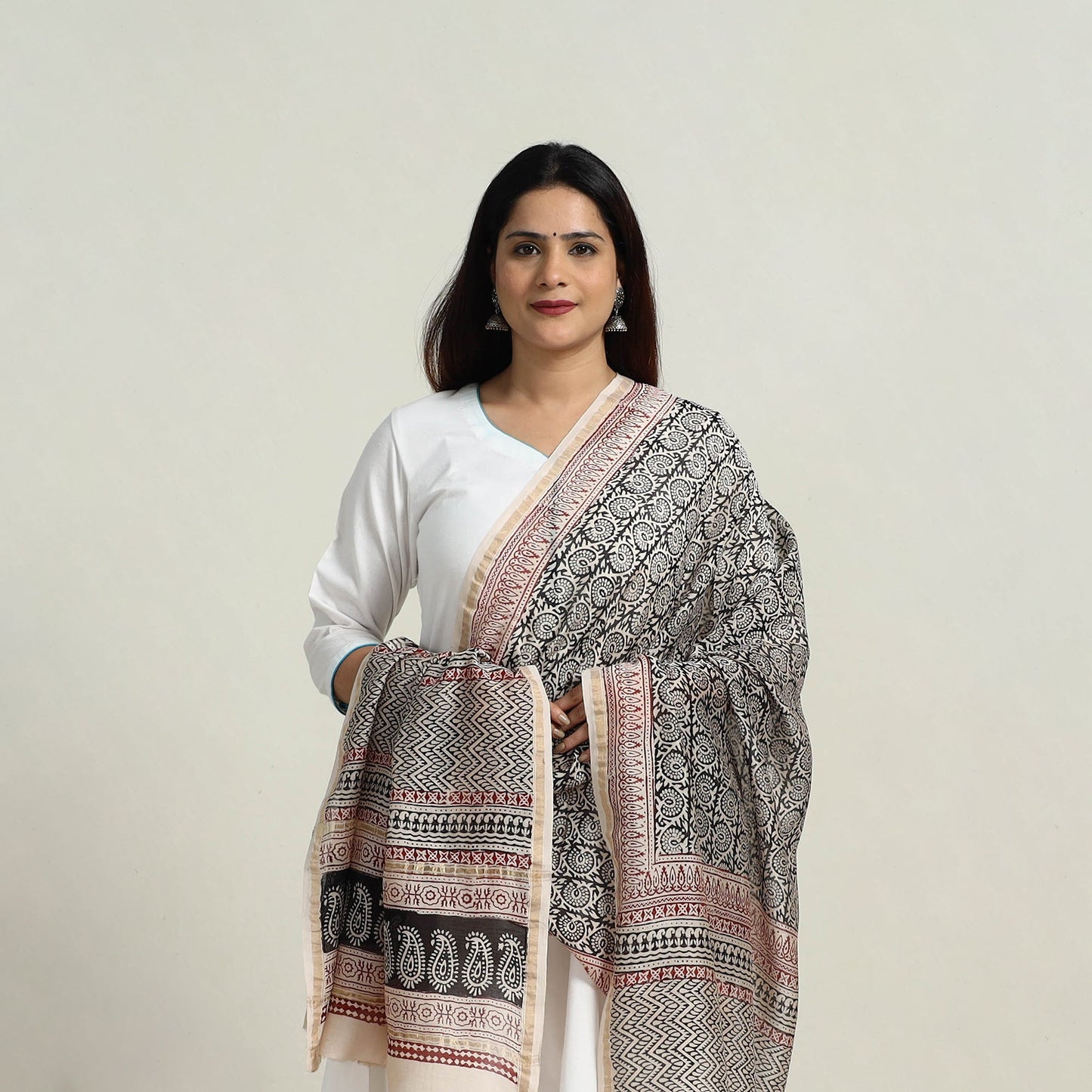 Grey - natural dyed hand chanderi silk bagh dupatta 24