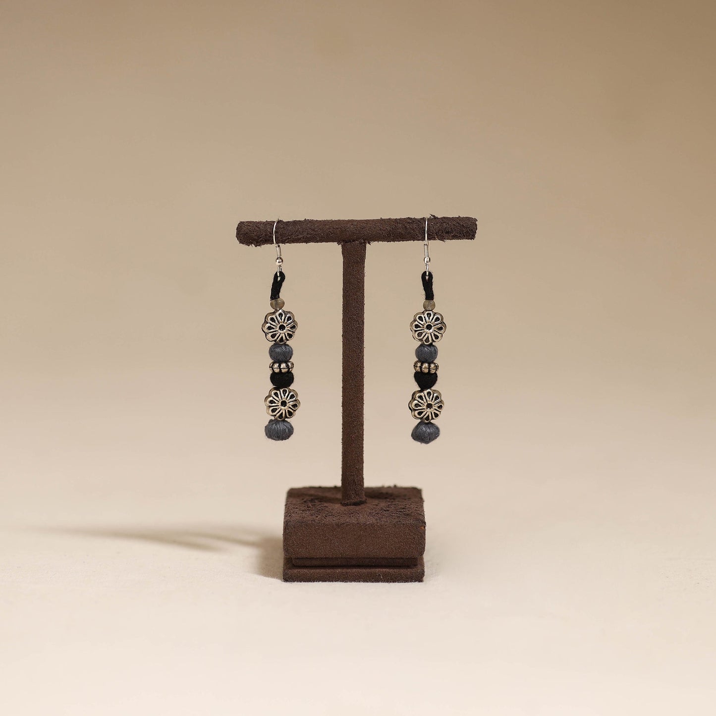 Grey - patwa thread beads earrings by kailash 32