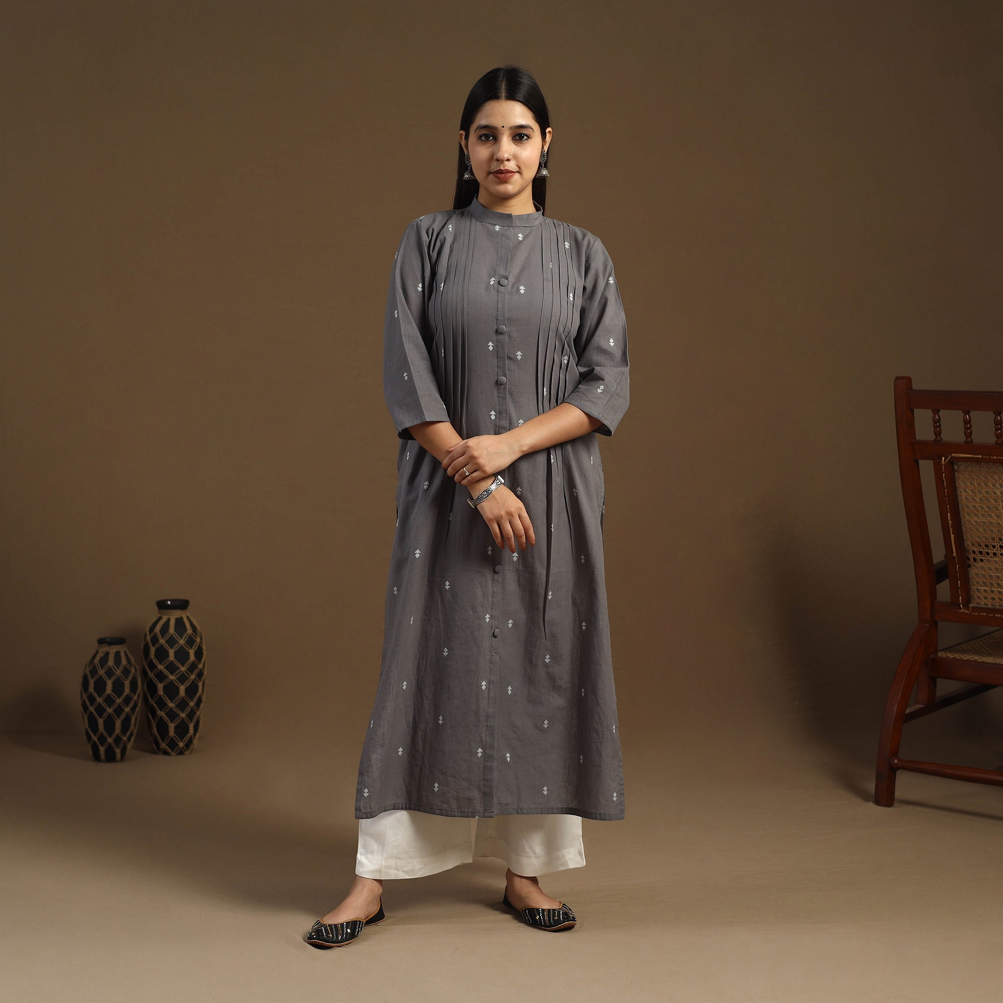 Pink - Straight Cotton Jacquard Kurta for women 04