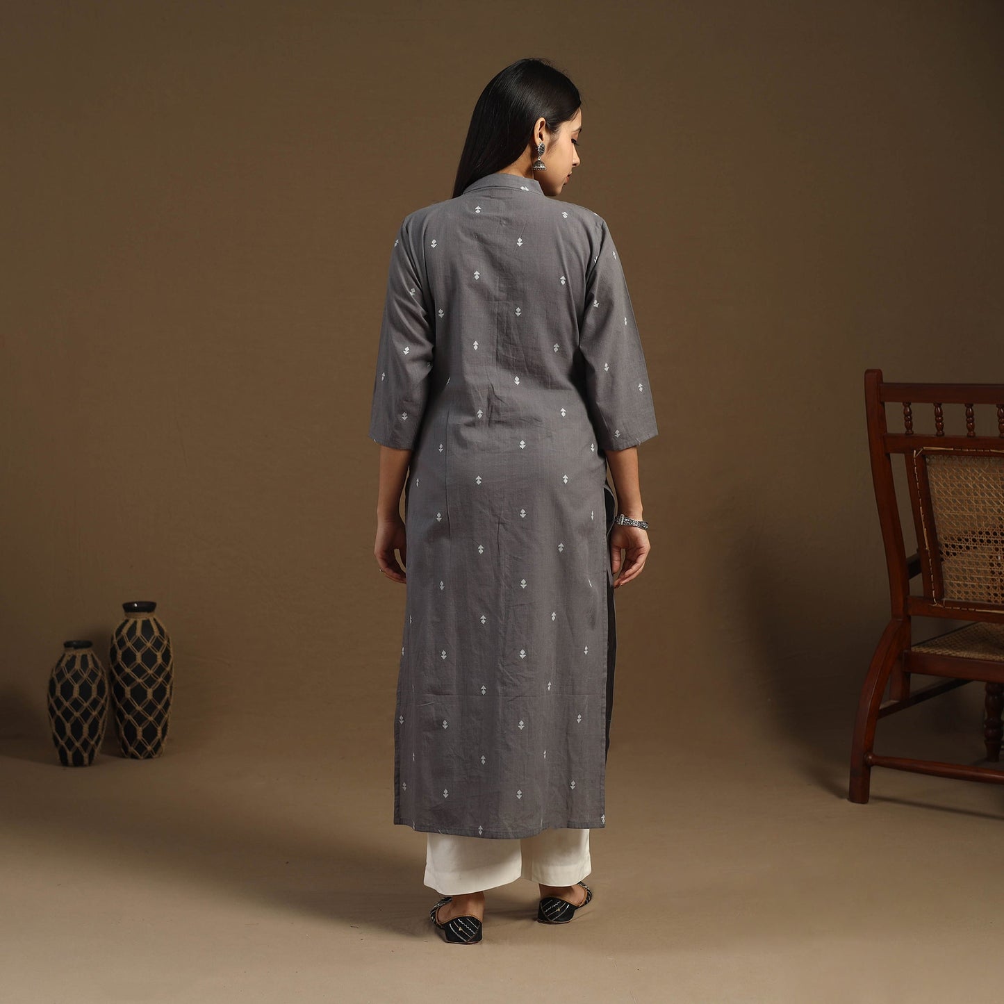Pintuck Straight Cotton Jacquard Kurta for Women
