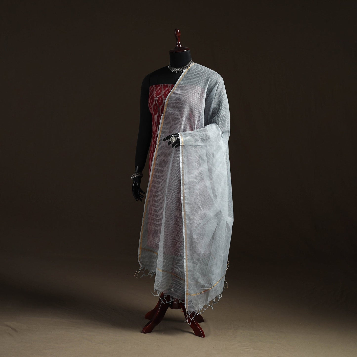 Plain cotton kota doria dupatta 34 - handcrafted