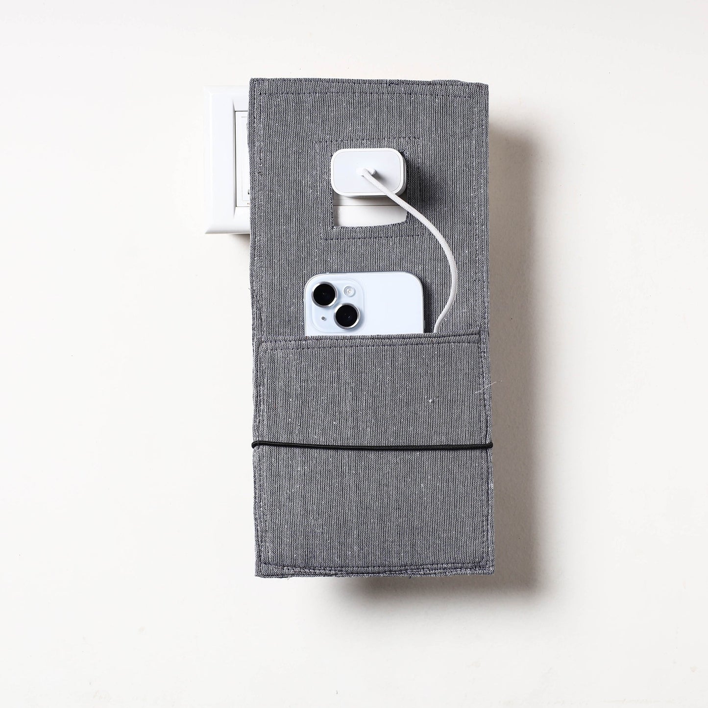 Grey Plain Cotton Mobile Charging Holder