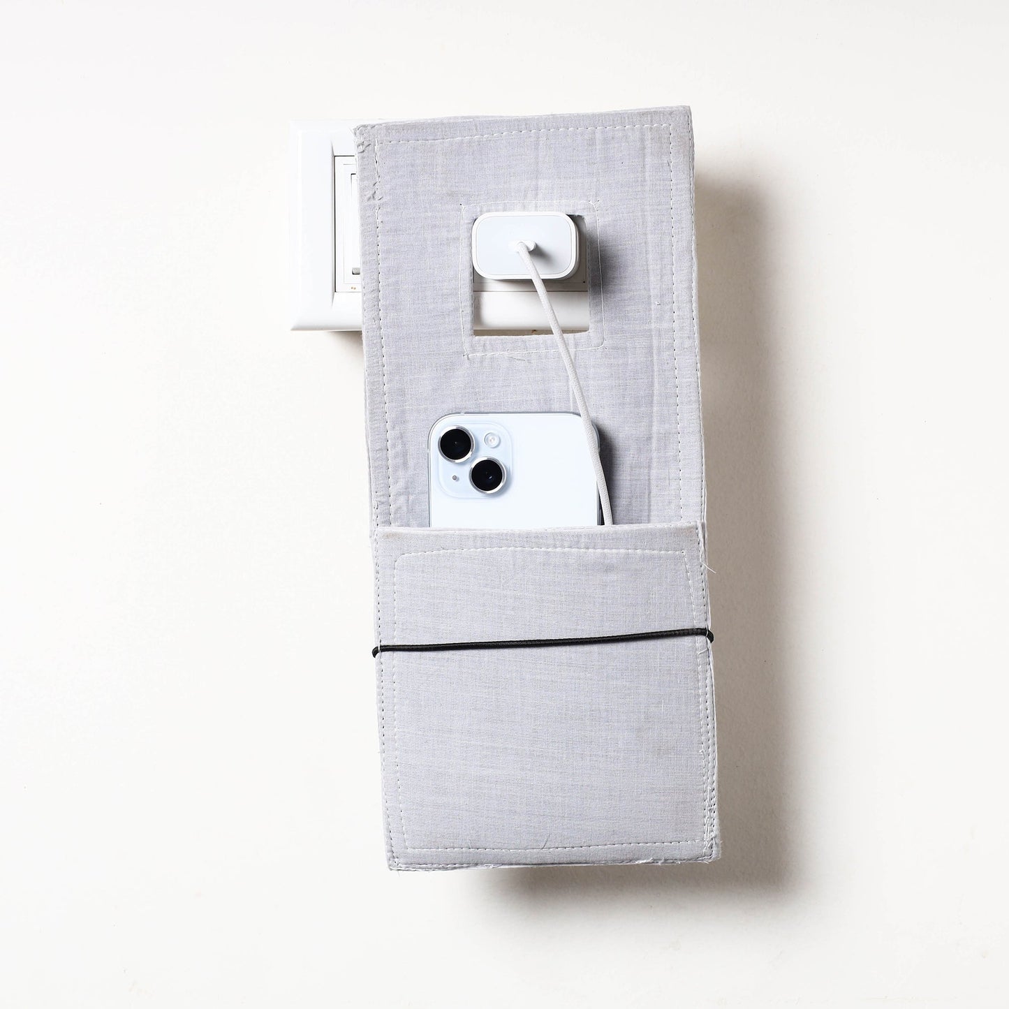 Grey Plain Cotton Mobile Charging Holder