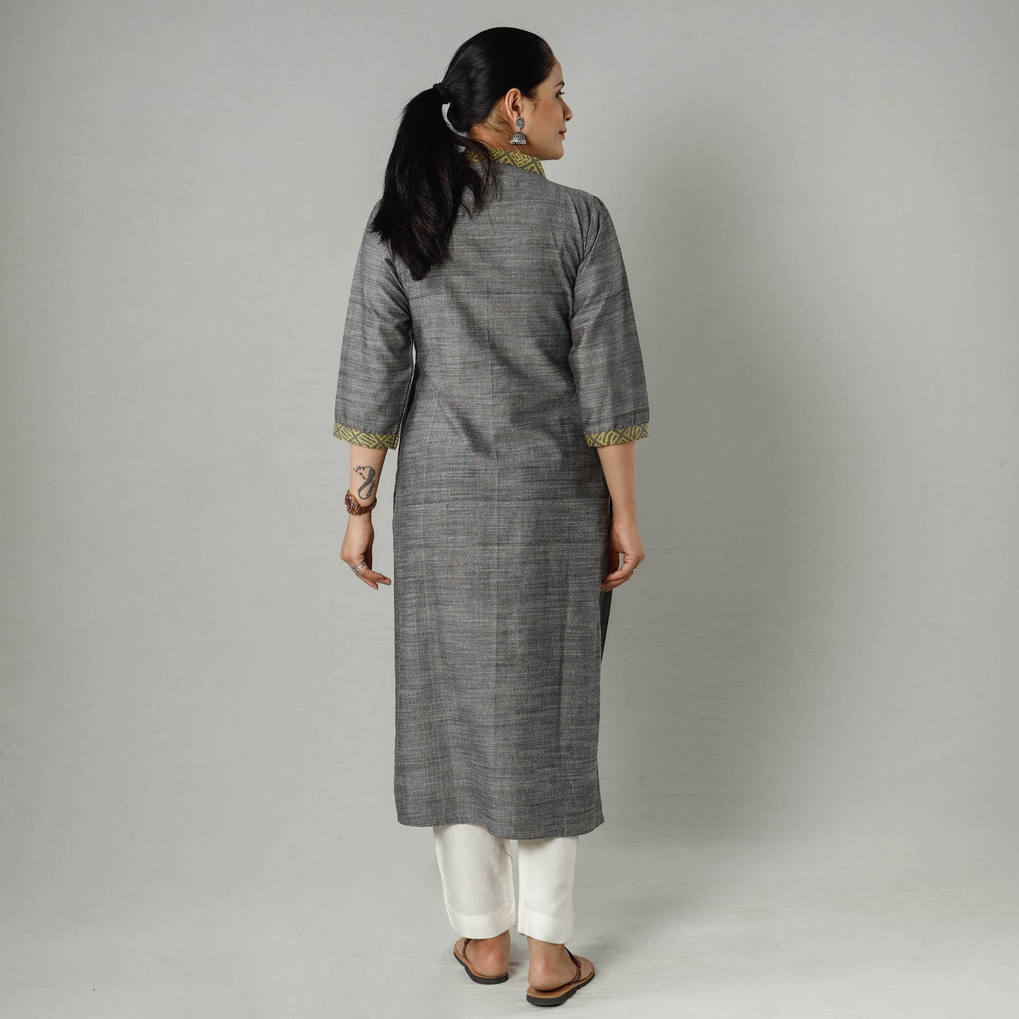 Plain Jhiri Handloom Cotton Long Kurta