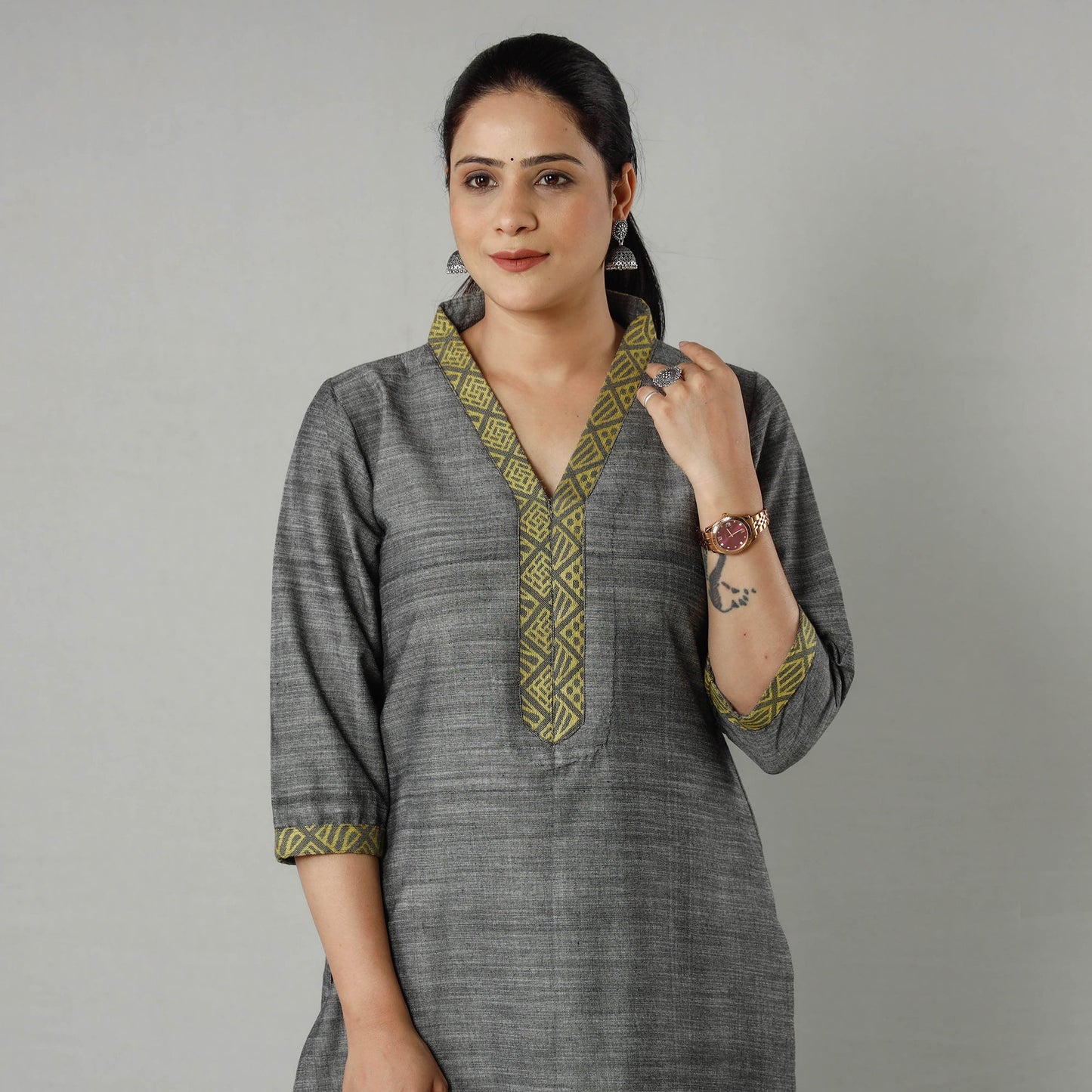 Plain Jhiri Handloom Cotton Long Kurta