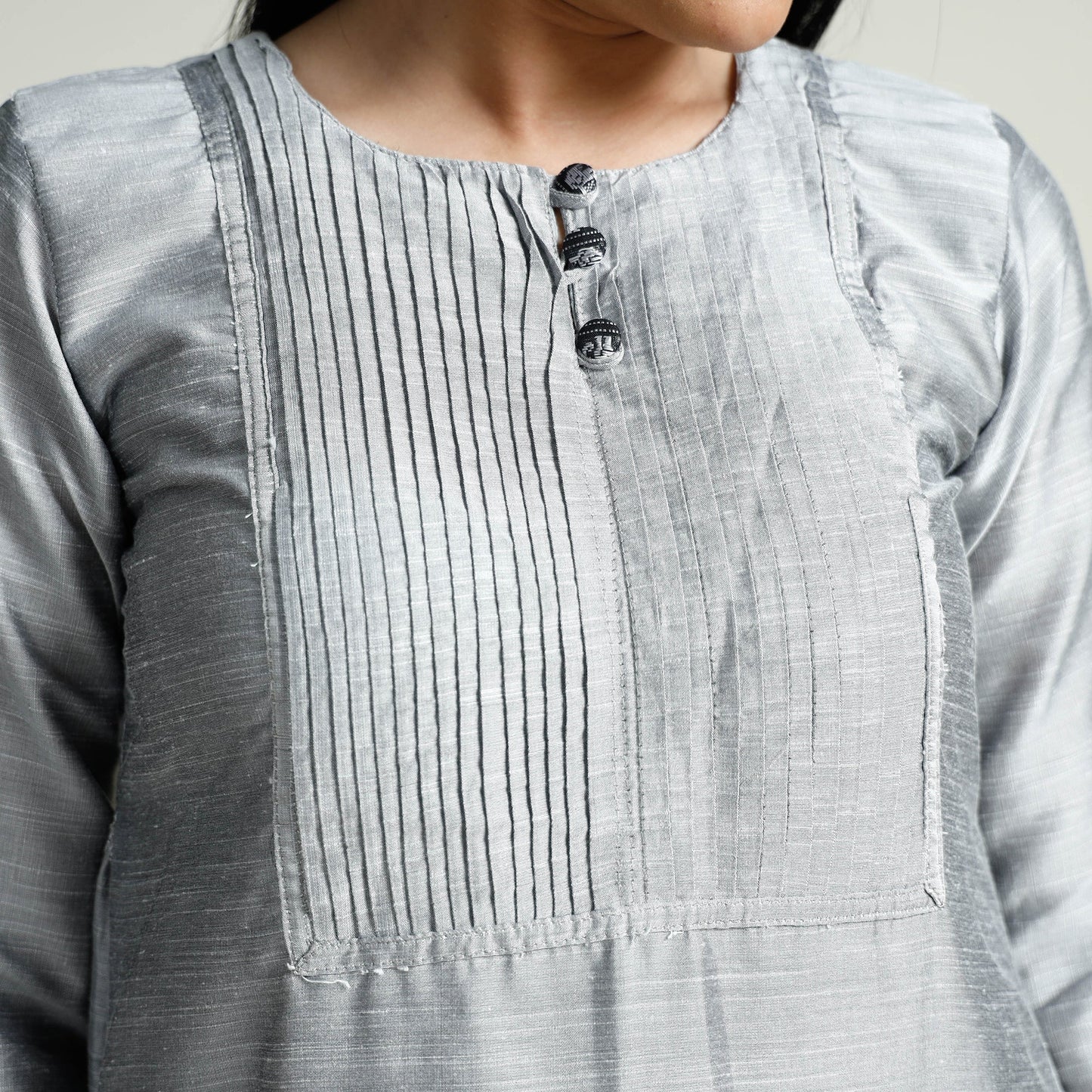 Plain Silk Pintuck Long Kurta for Women