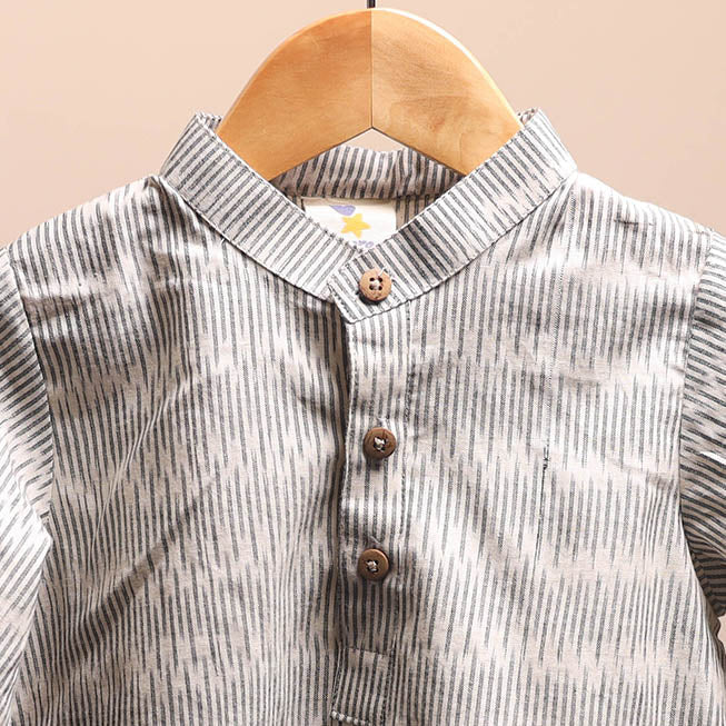 Grey - pochampally ikat cotton kids kurta (6-12 months) 03