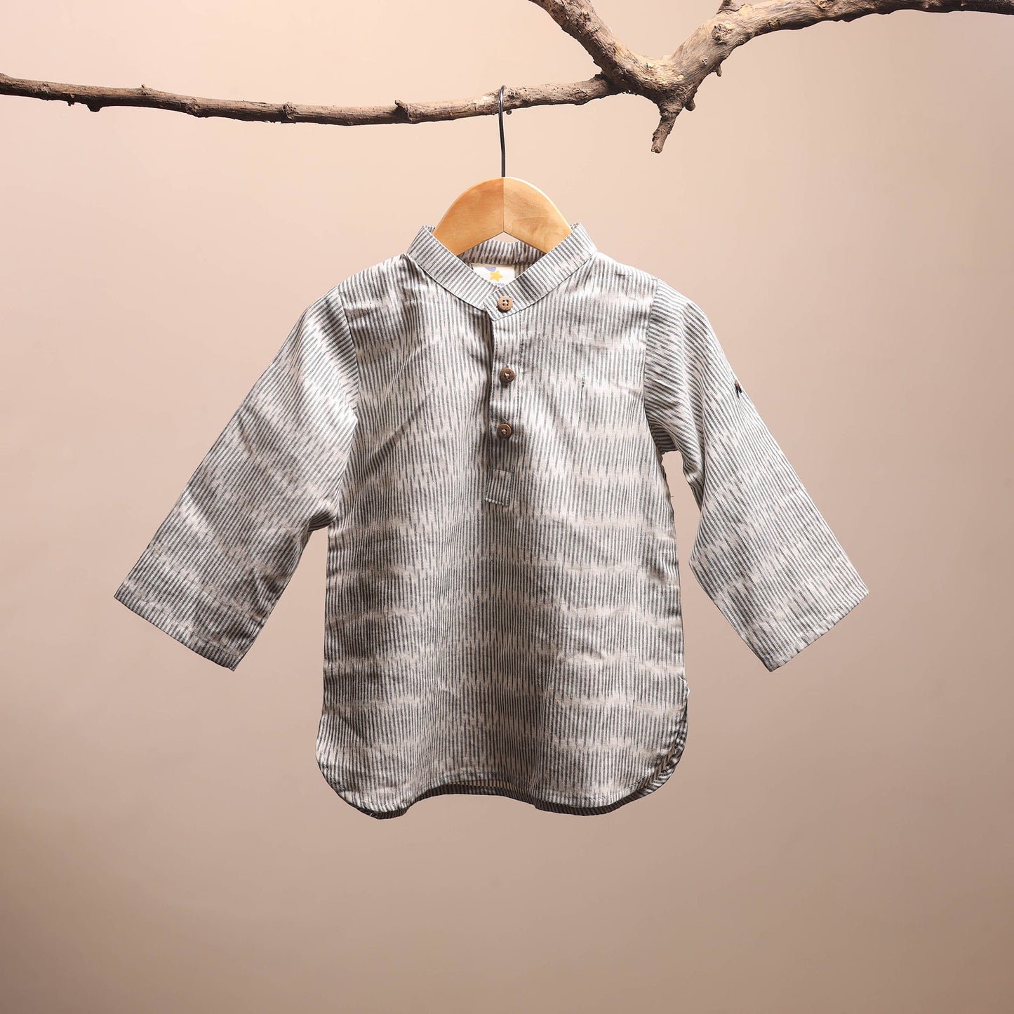 Grey - pochampally ikat cotton kids kurta (6-12 months) 03