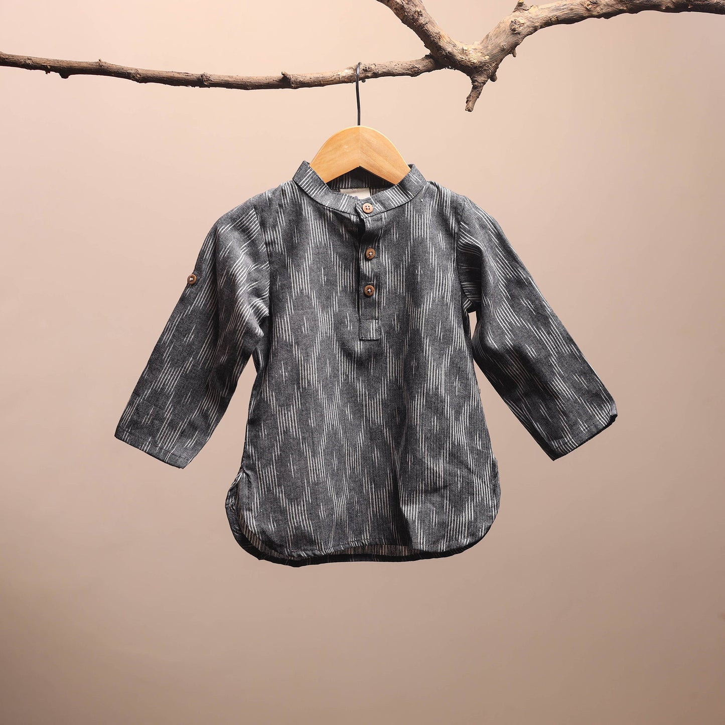 Grey - pochampally ikat cotton kids kurta (6-12 months) 07