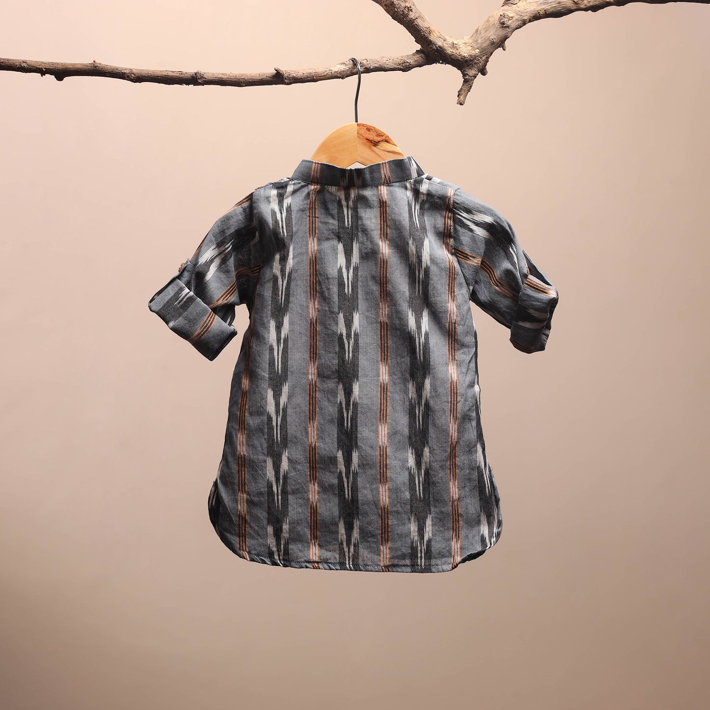 Grey - pochampally ikat cotton kids kurta (6-12 months) 23