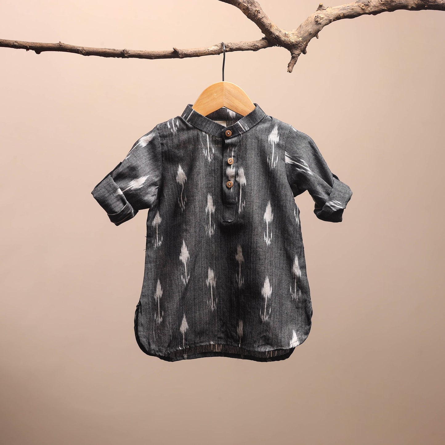 Grey - pochampally ikat cotton kids kurta (6-12 months) 36