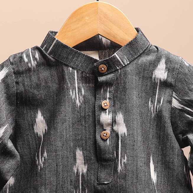 Grey - pochampally ikat cotton kids kurta (6-12 months) 36
