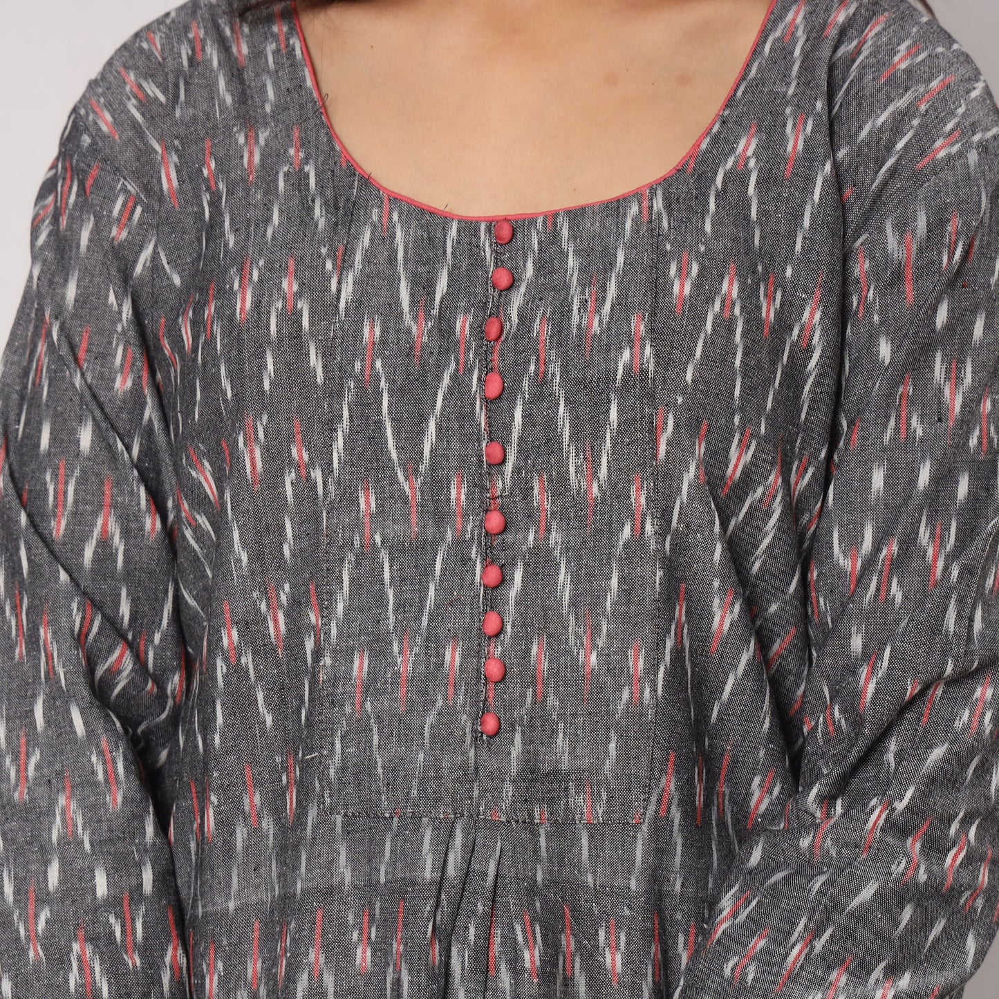 Pochampally Ikat Weave Cotton Kurta with Palazzo & Dupatta Set