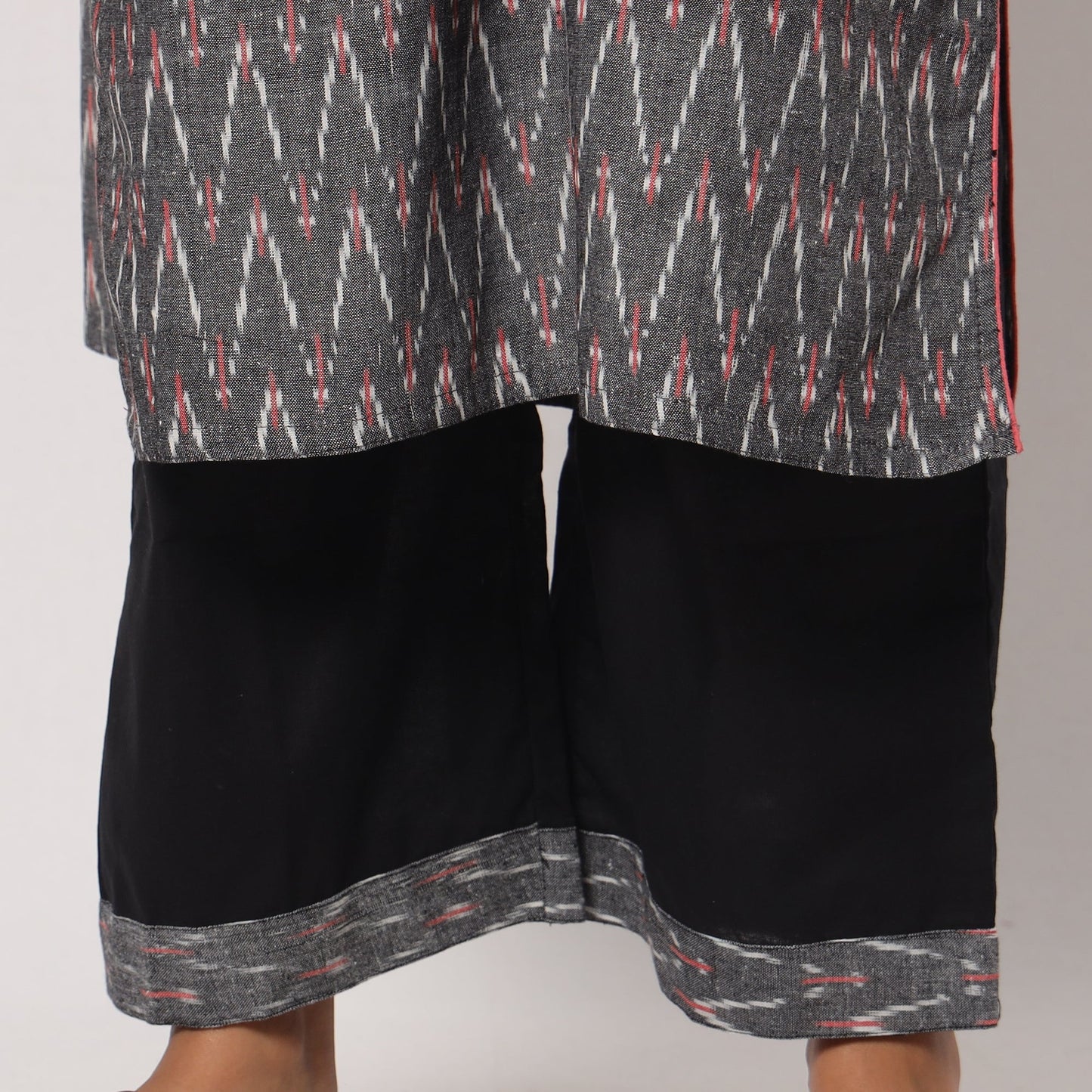Pochampally Ikat Weave Cotton Kurta with Palazzo & Dupatta Set