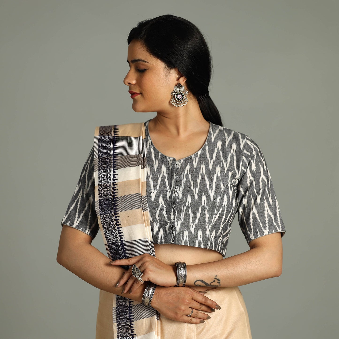 Buy Pochampally Ikat Cotton Stitched Blouse