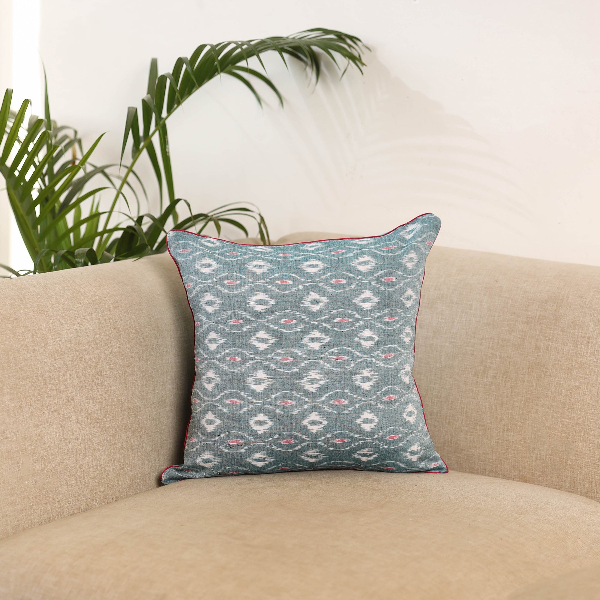 Black - Cotton Pochampally Ikat Cushion Cover 43