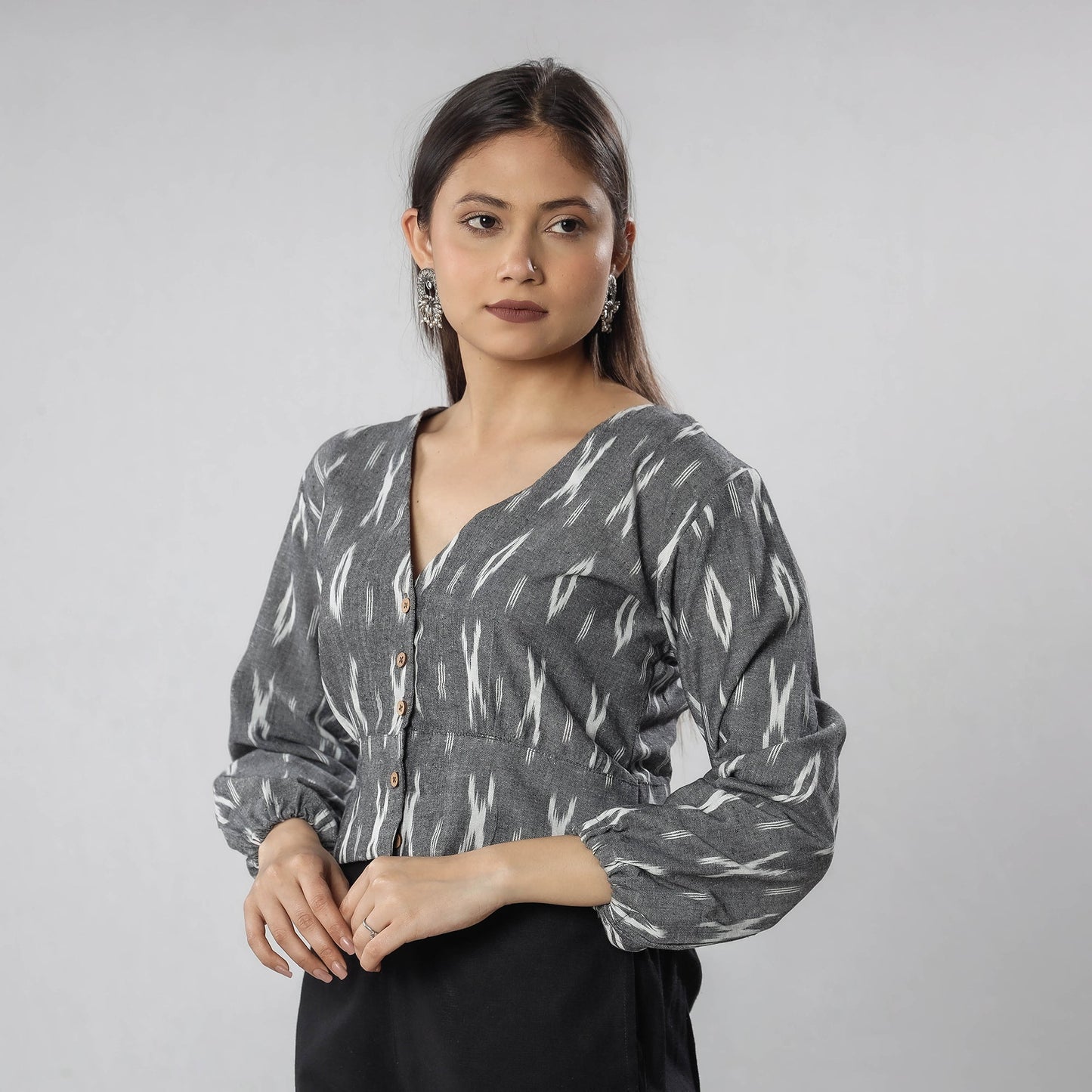 Pochampally Ikat Full Sleeve Cotton Crop Top