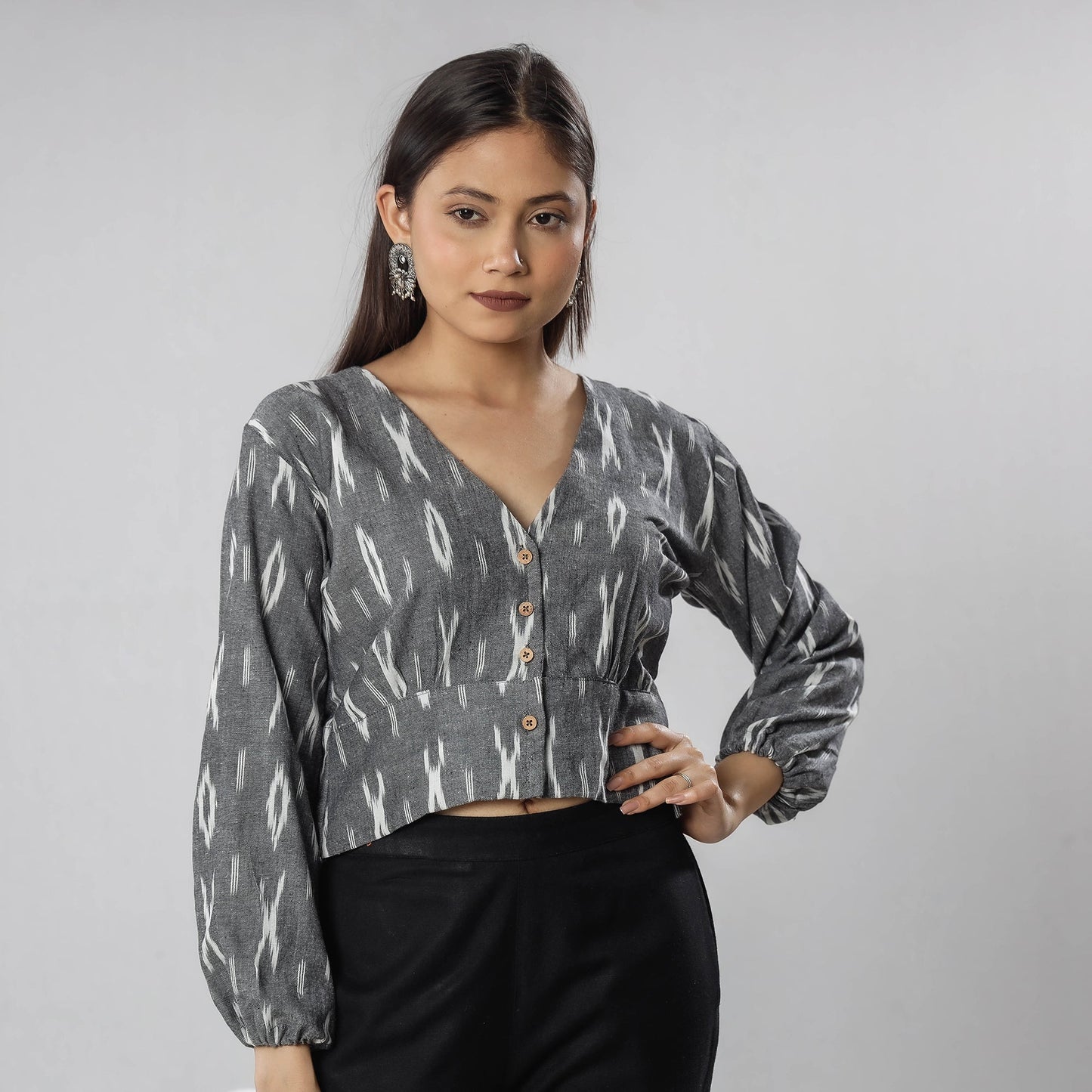 Pochampally Ikat Full Sleeve Cotton Crop Top