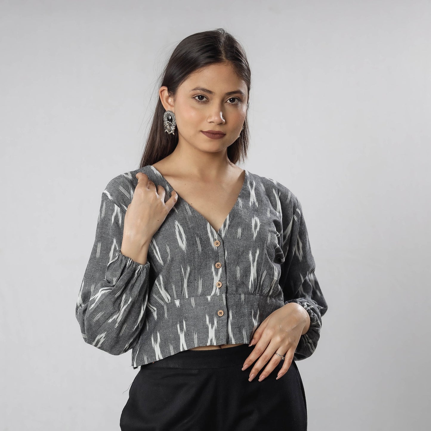 Pochampally Ikat Full Sleeve Cotton Crop Top