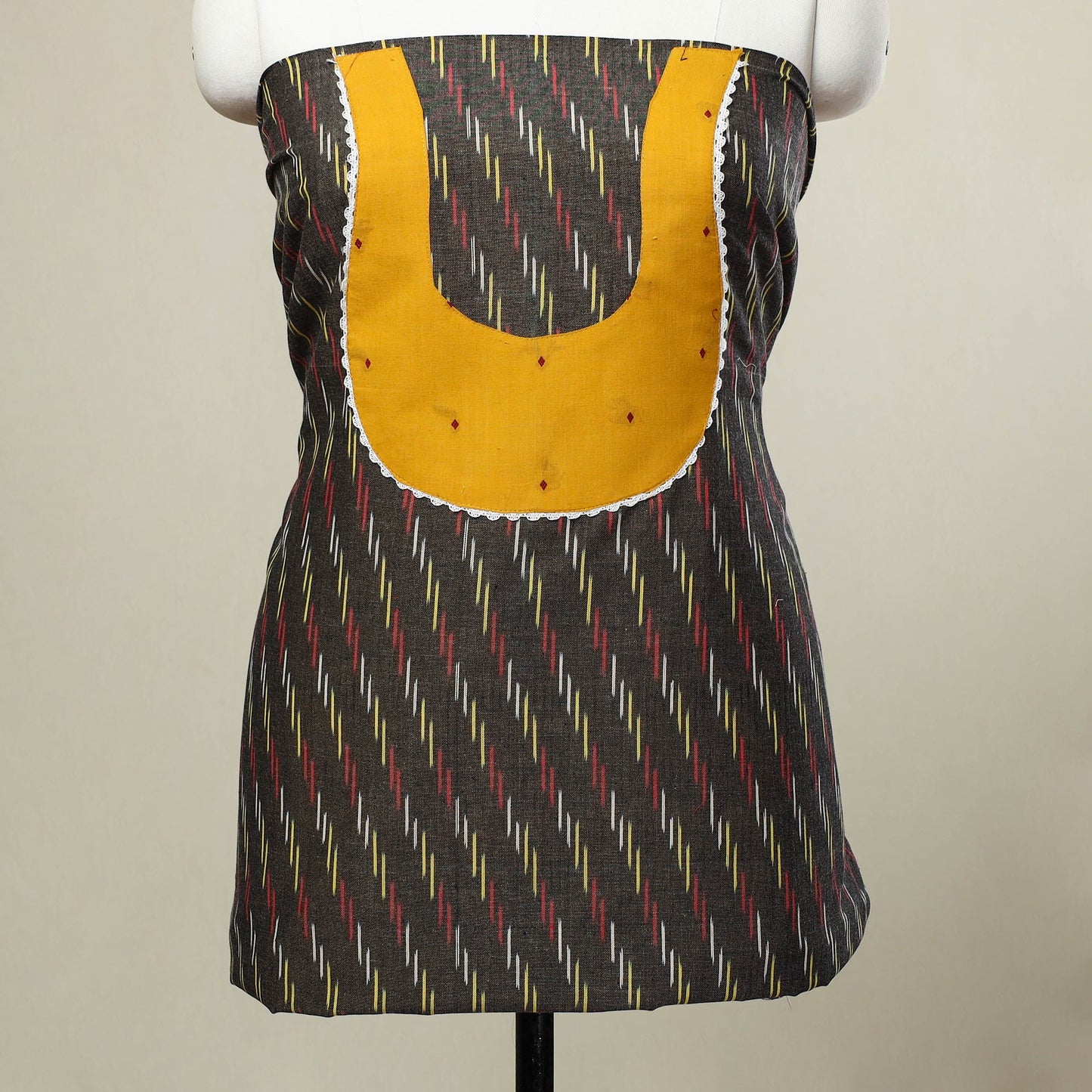 Buy Grey Pochampally Ikat Patchwork Cotton Kurta Material