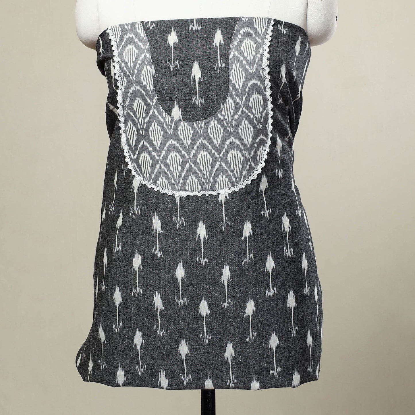 Buy Grey Pochampally Ikat Patchwork Cotton Kurta Material