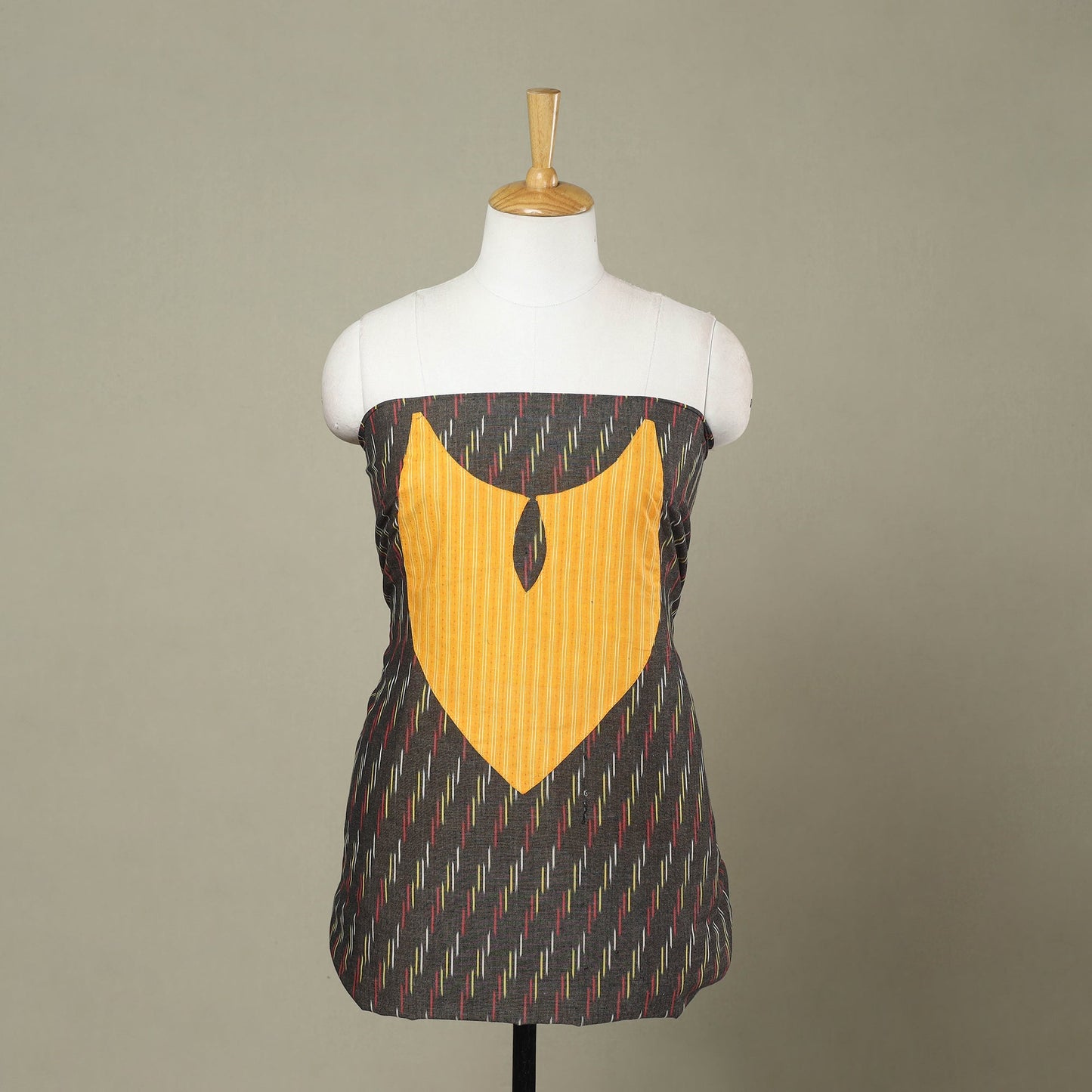 Buy Grey Pochampally Ikat Patchwork Cotton Kurta Material