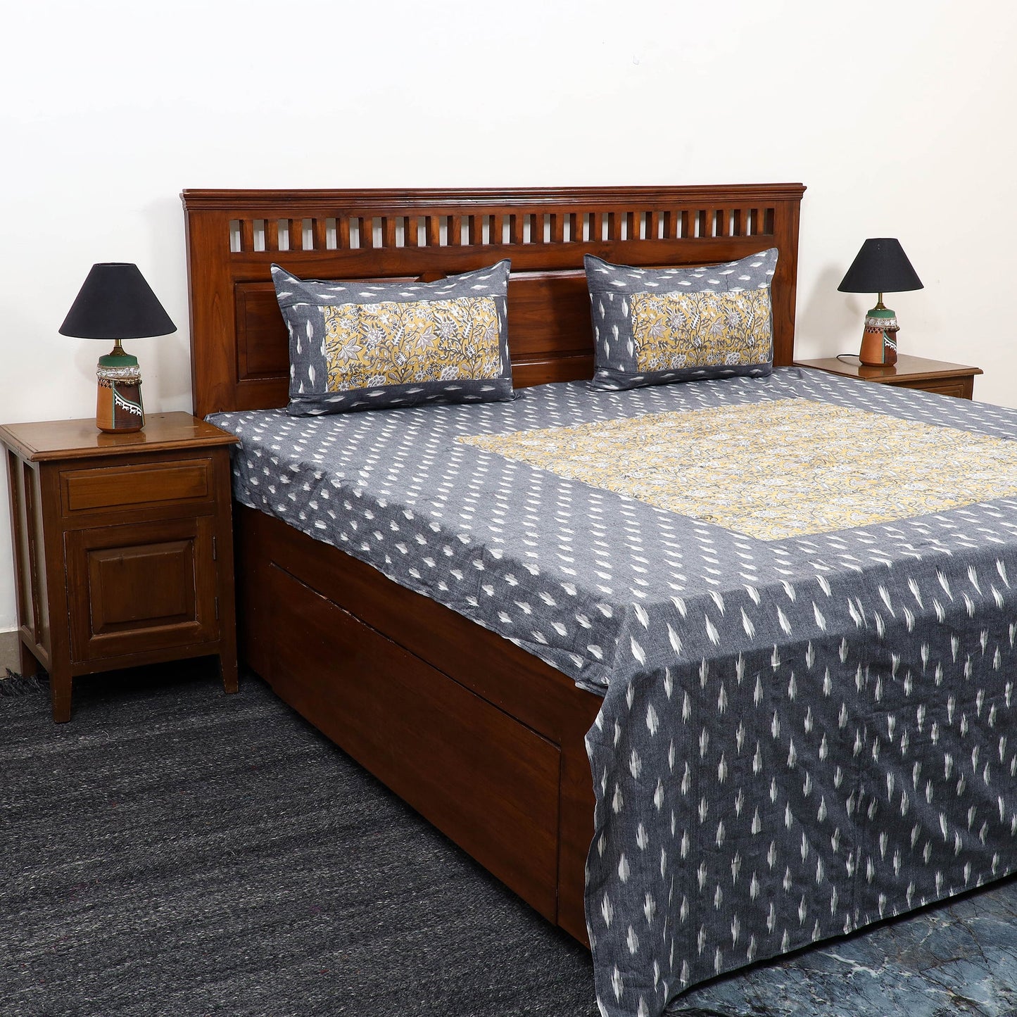Grey - pochampally ikat with sanganeri patch cotton